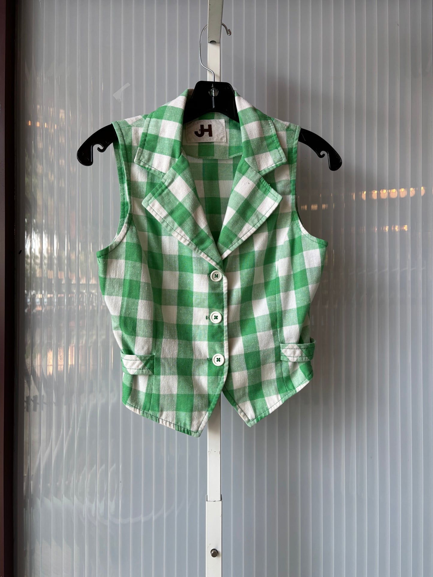 1980s Green & White Gingham Vest & Pants Set