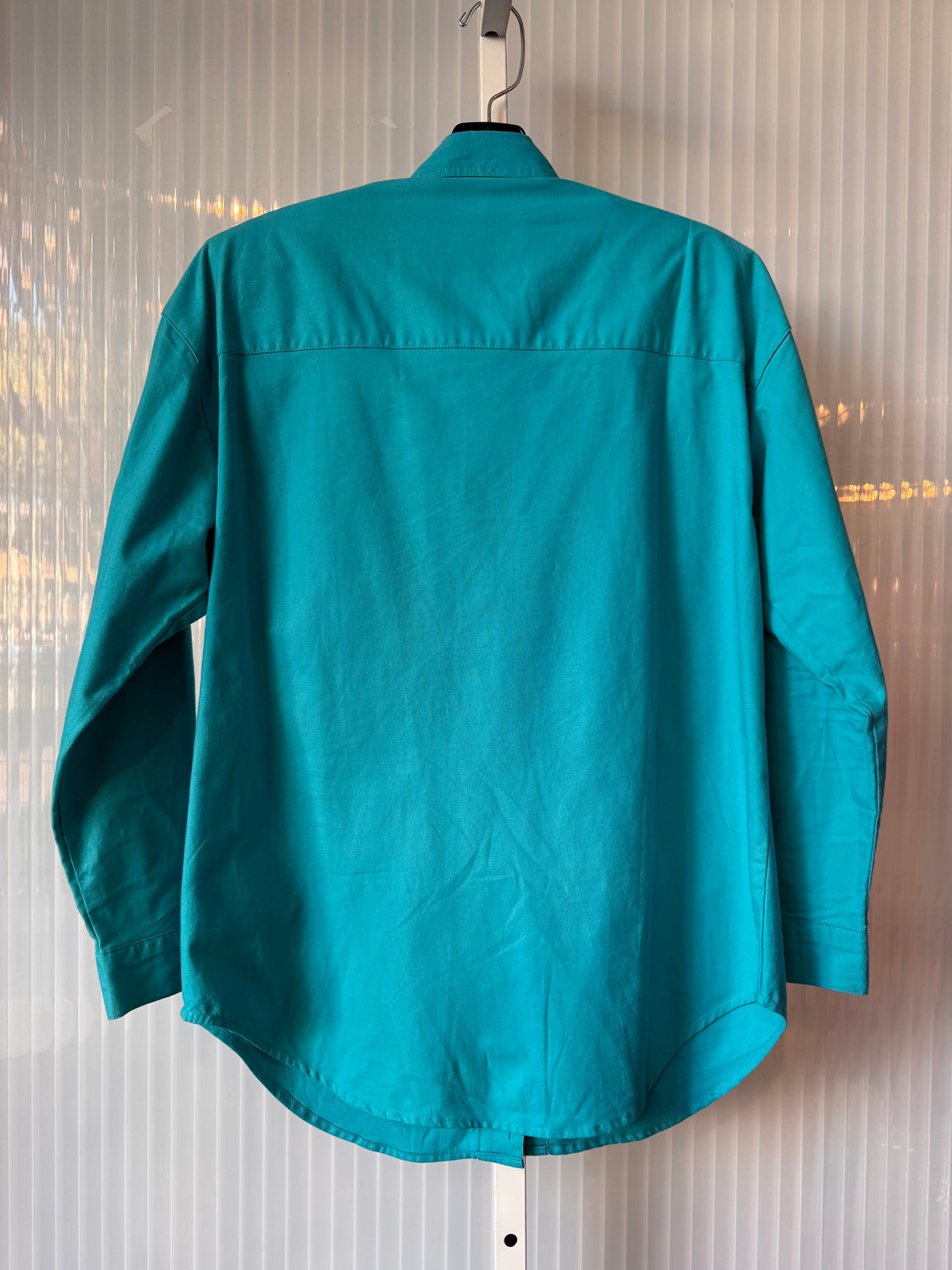 1990s Beaded Fringe Blue Western Button-Up Shirt