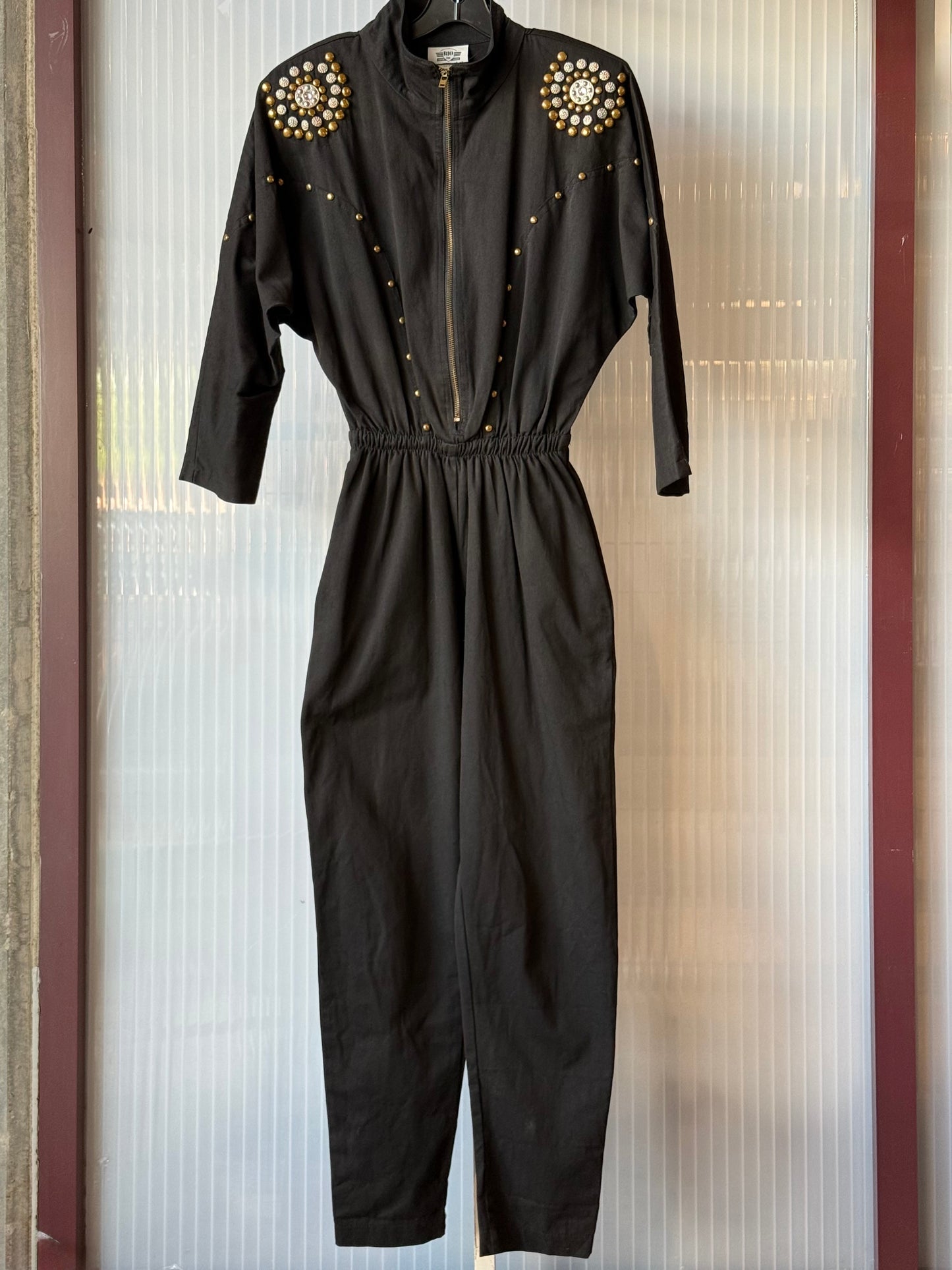 1980s Black Jumpsuit w/ Copper Grommet Designs