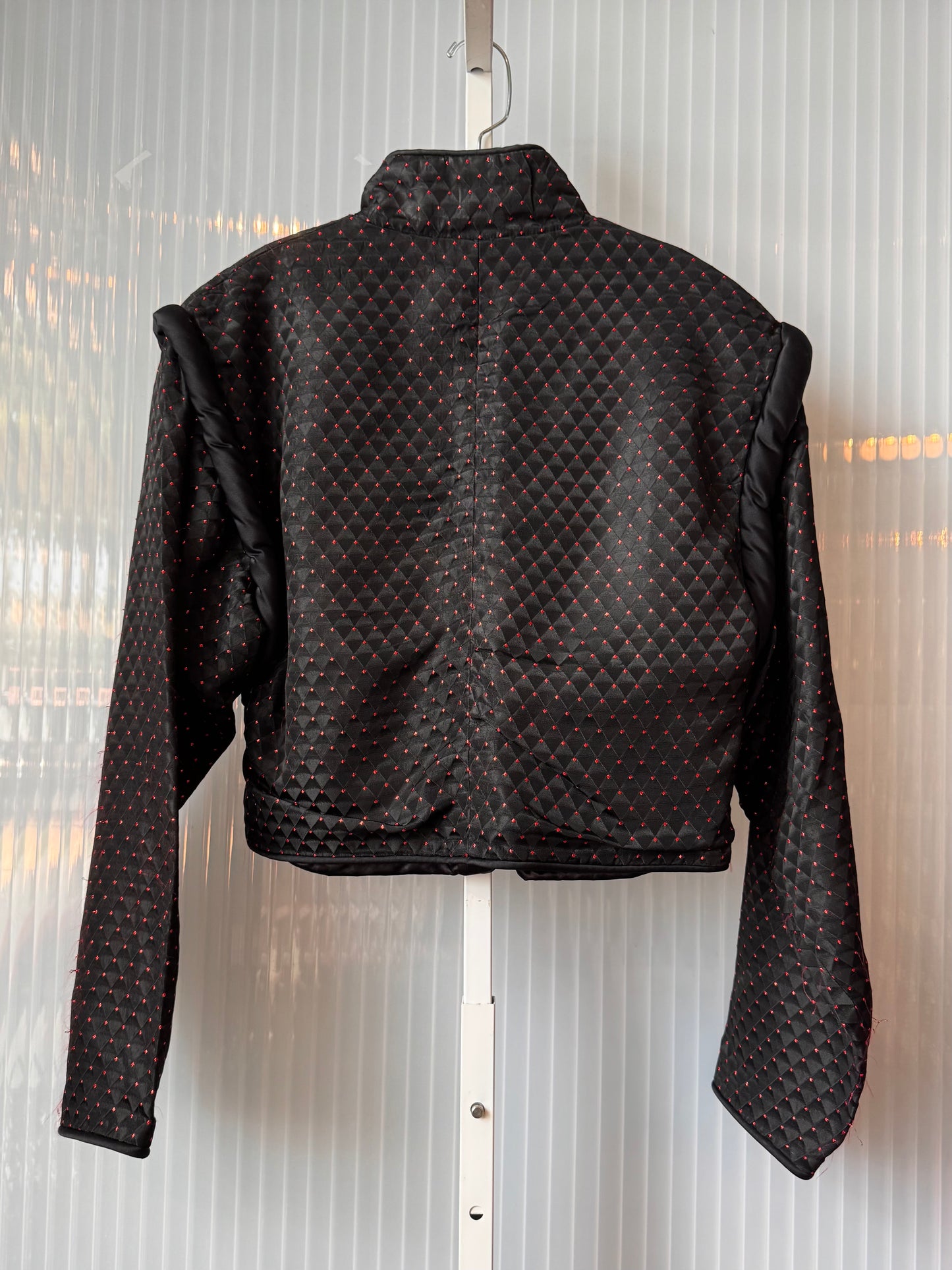 1980s Black & Metallic Red Satin Jacket