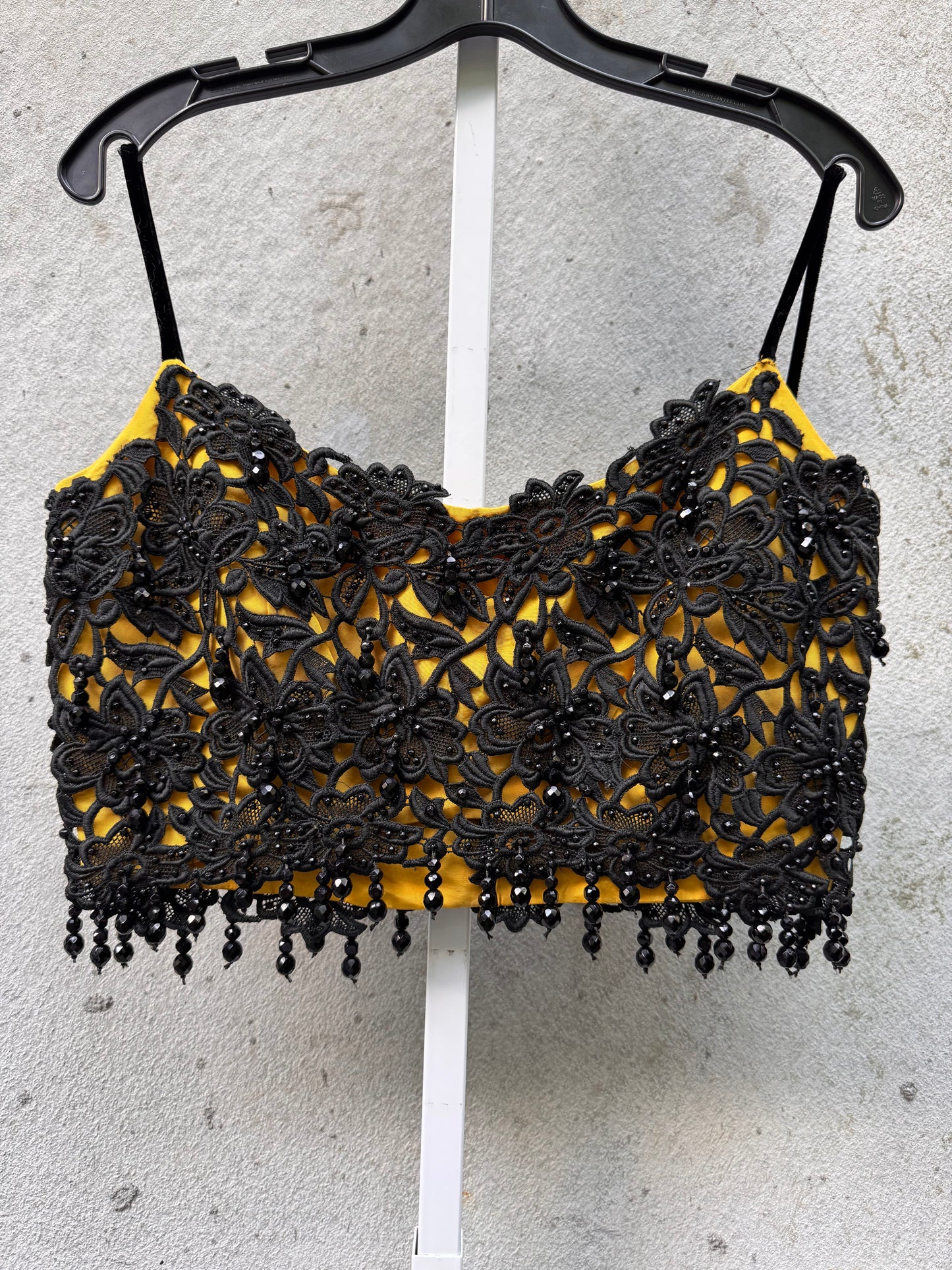 1970s Black and Yellow Beaded Crop Top