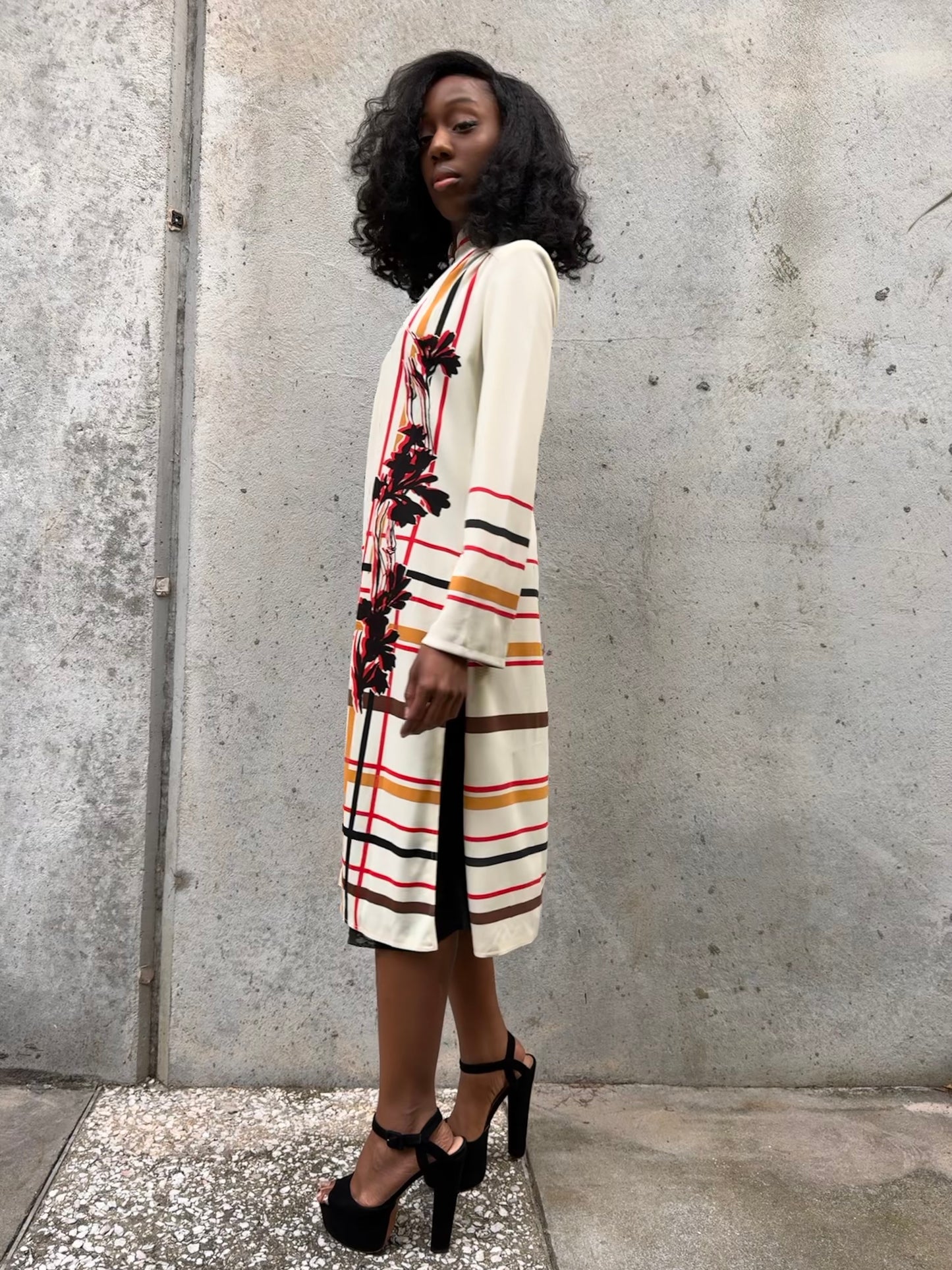 1970s Cream Red & Black Striped Open-Front Jacket