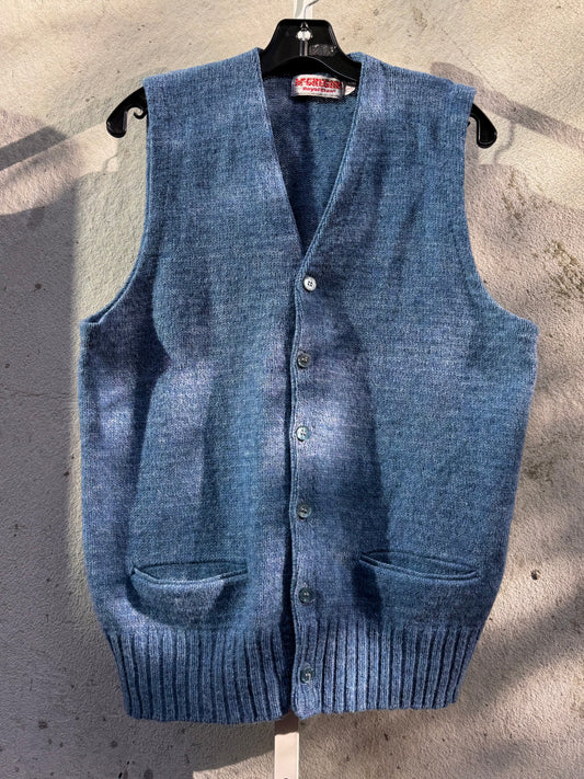 1970s Cornflower Blue Knit Cardigan Vest