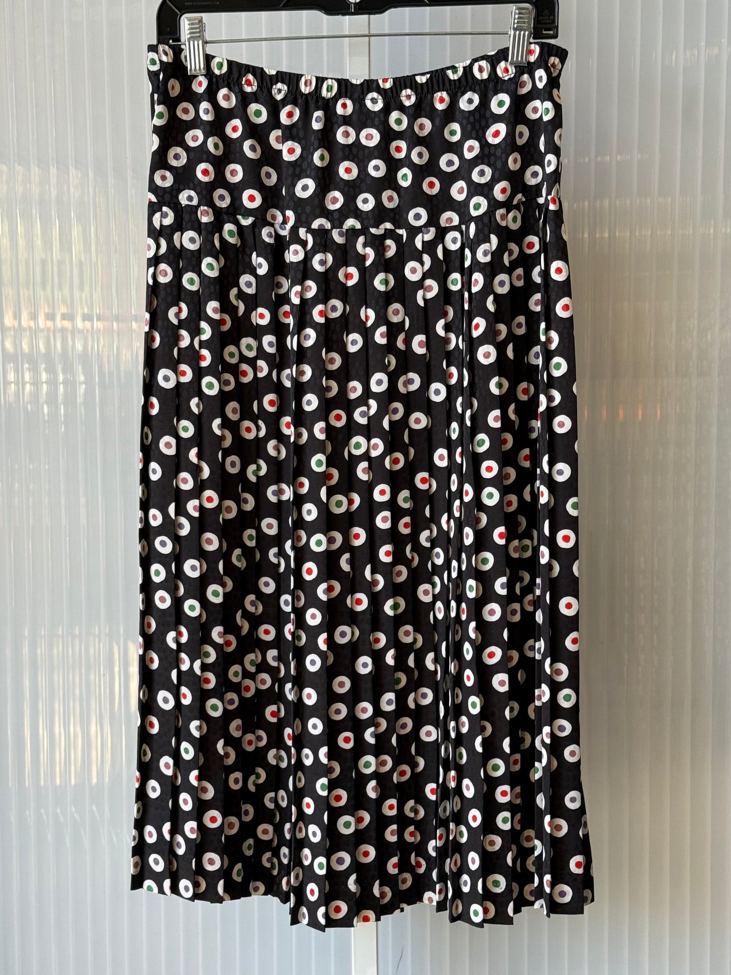 1980s Multicolor Dot Pattern Black Satin Top & Skirt Set