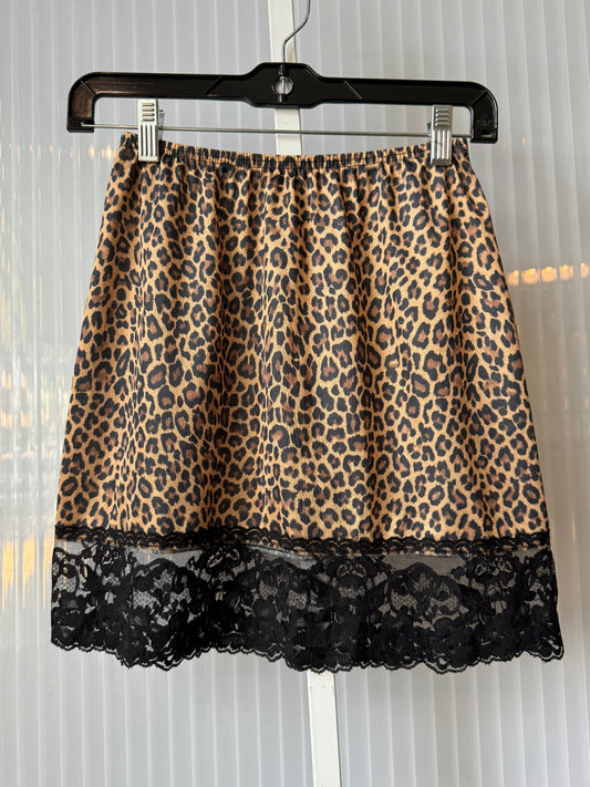 Y2K Brown Leopard Print Miniskirt Slip with Black Lace Hem