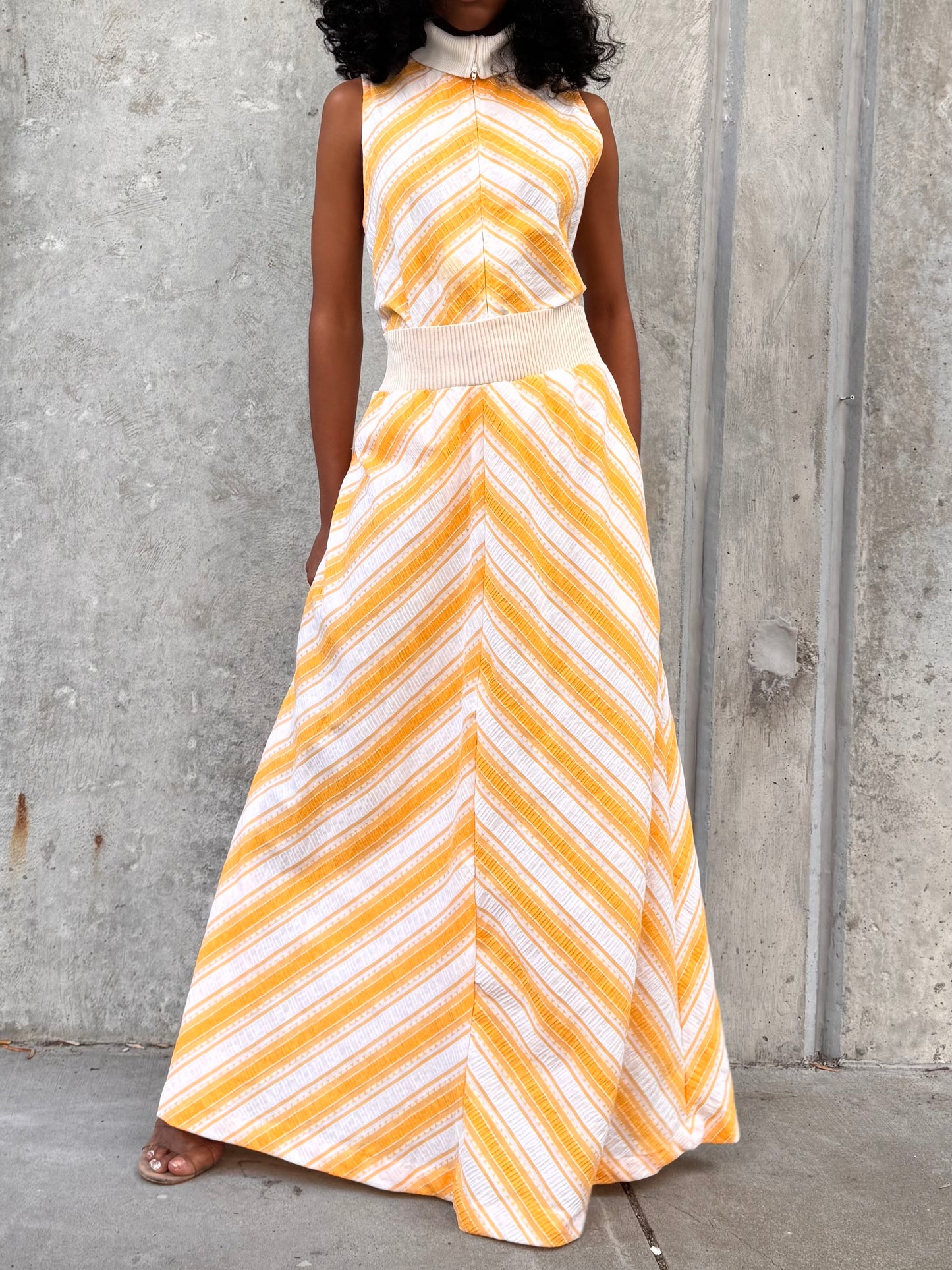1970s Saks 5th Ave. Orange & White Chevron Bodysuit & Skirt Set