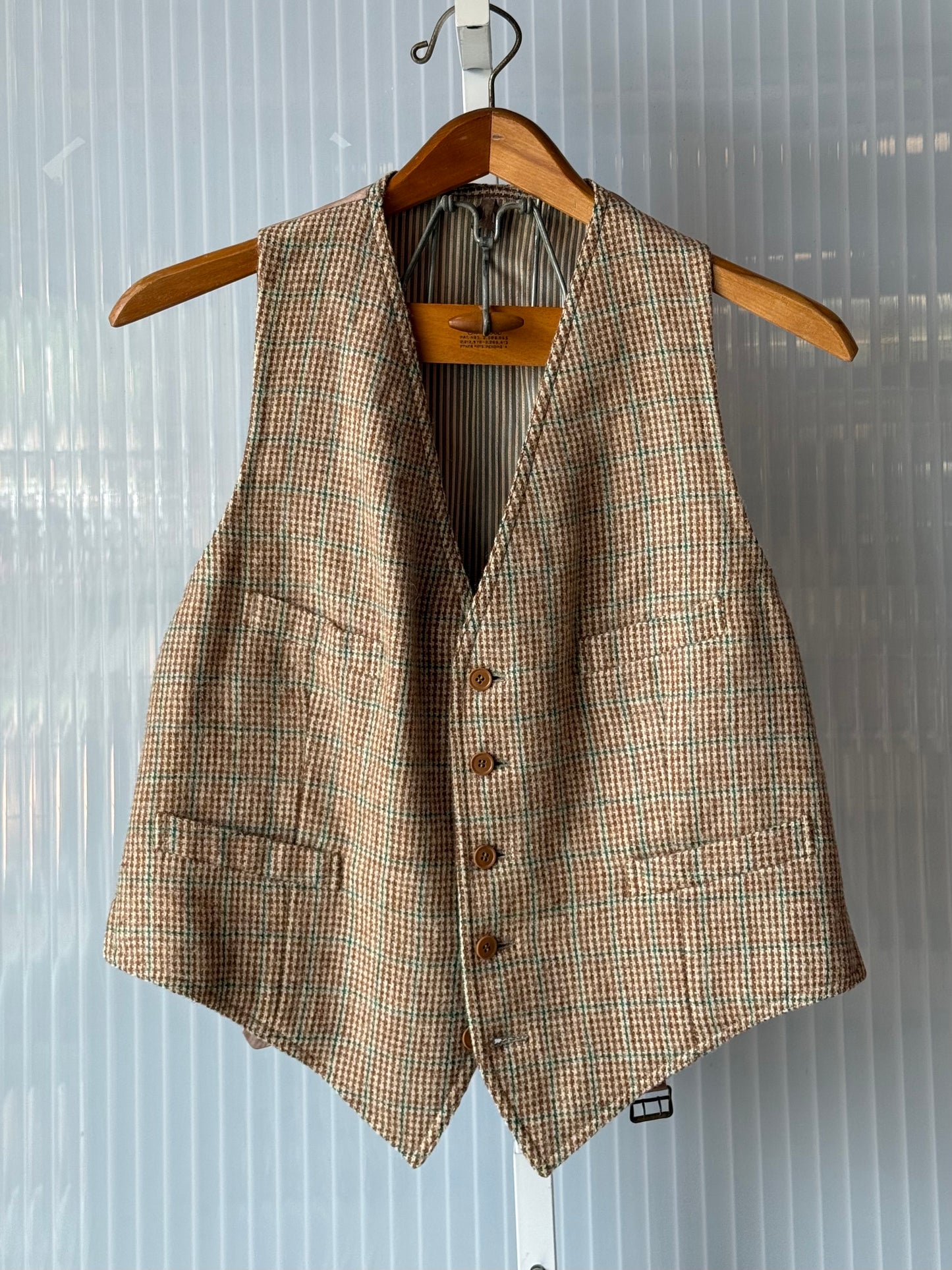 1970s Cream & Green Wool Tweed Suit Set