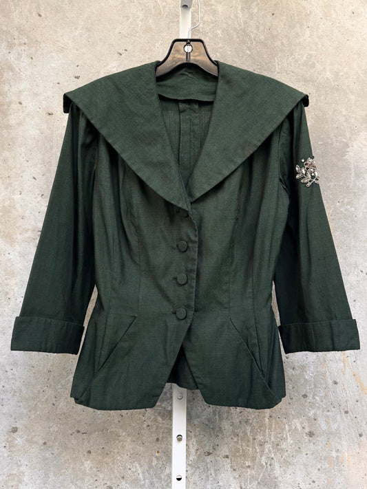 1940s Green Jacket with Embroidered Arm Detail