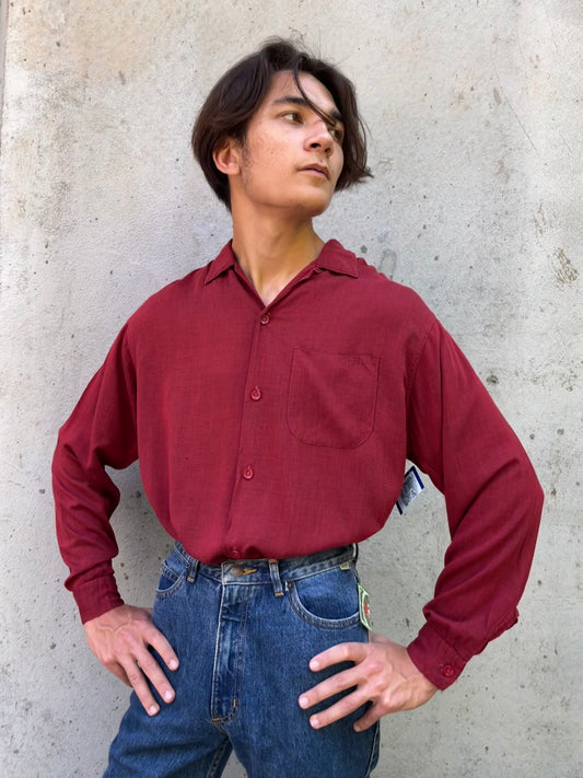 1950s Truval Red Button-up Shirt
