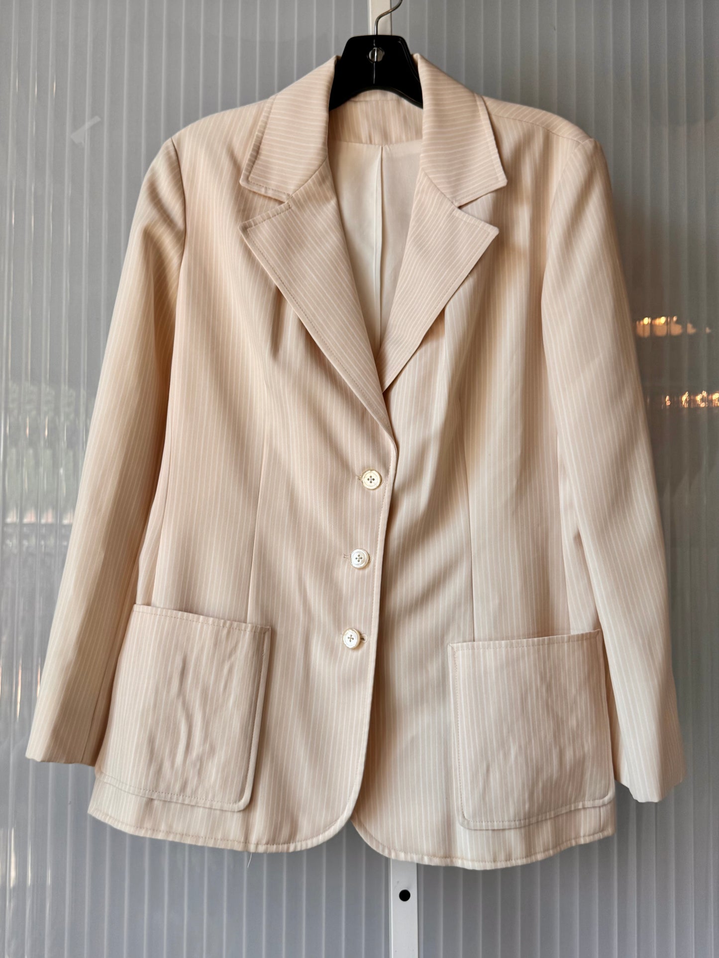 1970s Cream & White Pinstripe Jumpsuit & Blazer Set