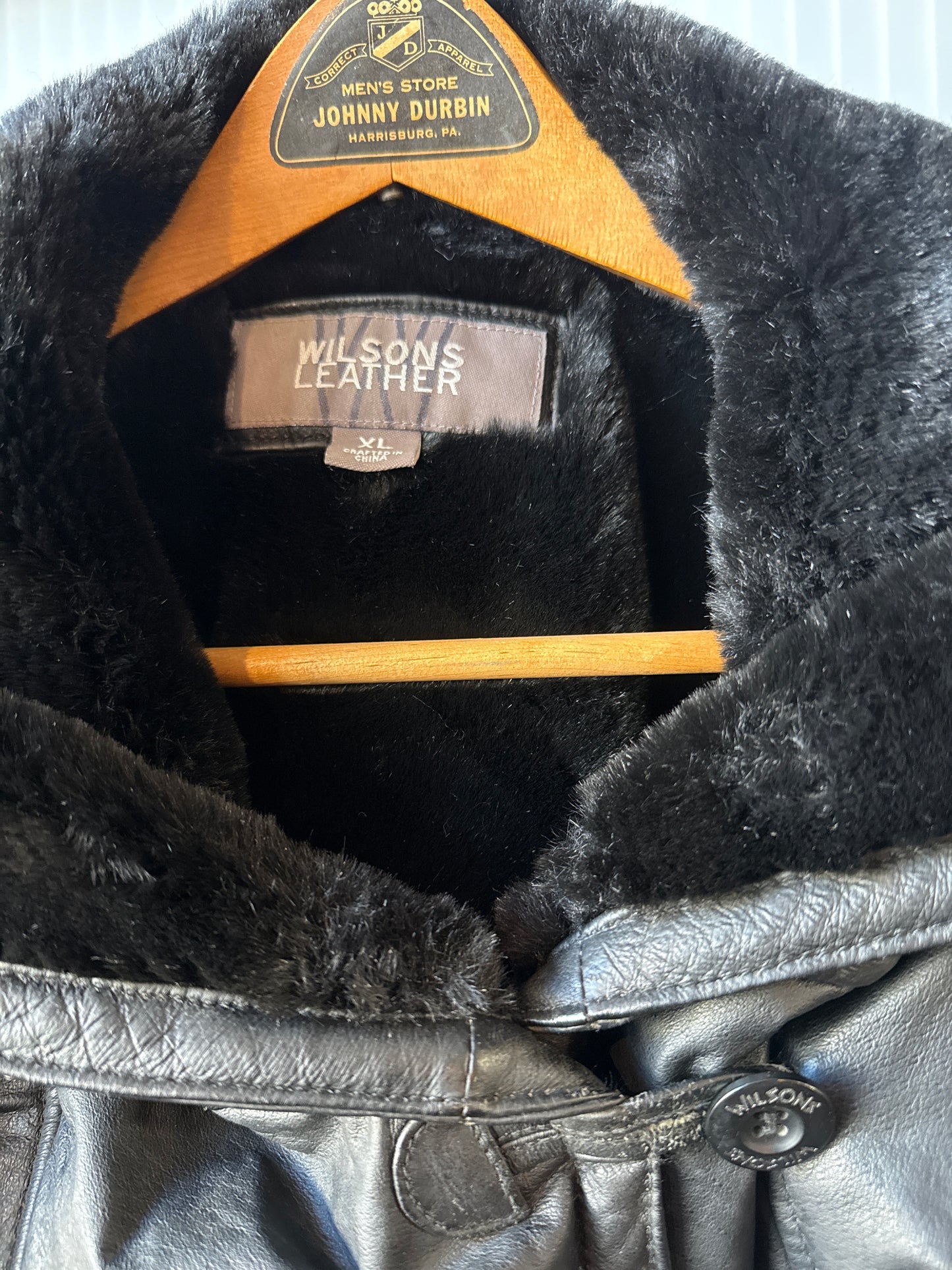 1990s Black Wilson’s Leather Zip-Up Jacket with Hood and Faux Fur Lining