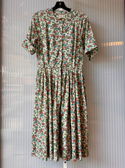 1950s / 1960s Fruit Print Pleated Shirtwaist Dress