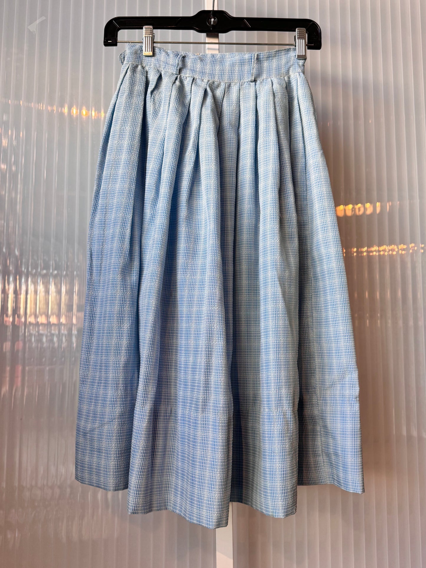 1960s Blue & White Textured Plaid Skirt