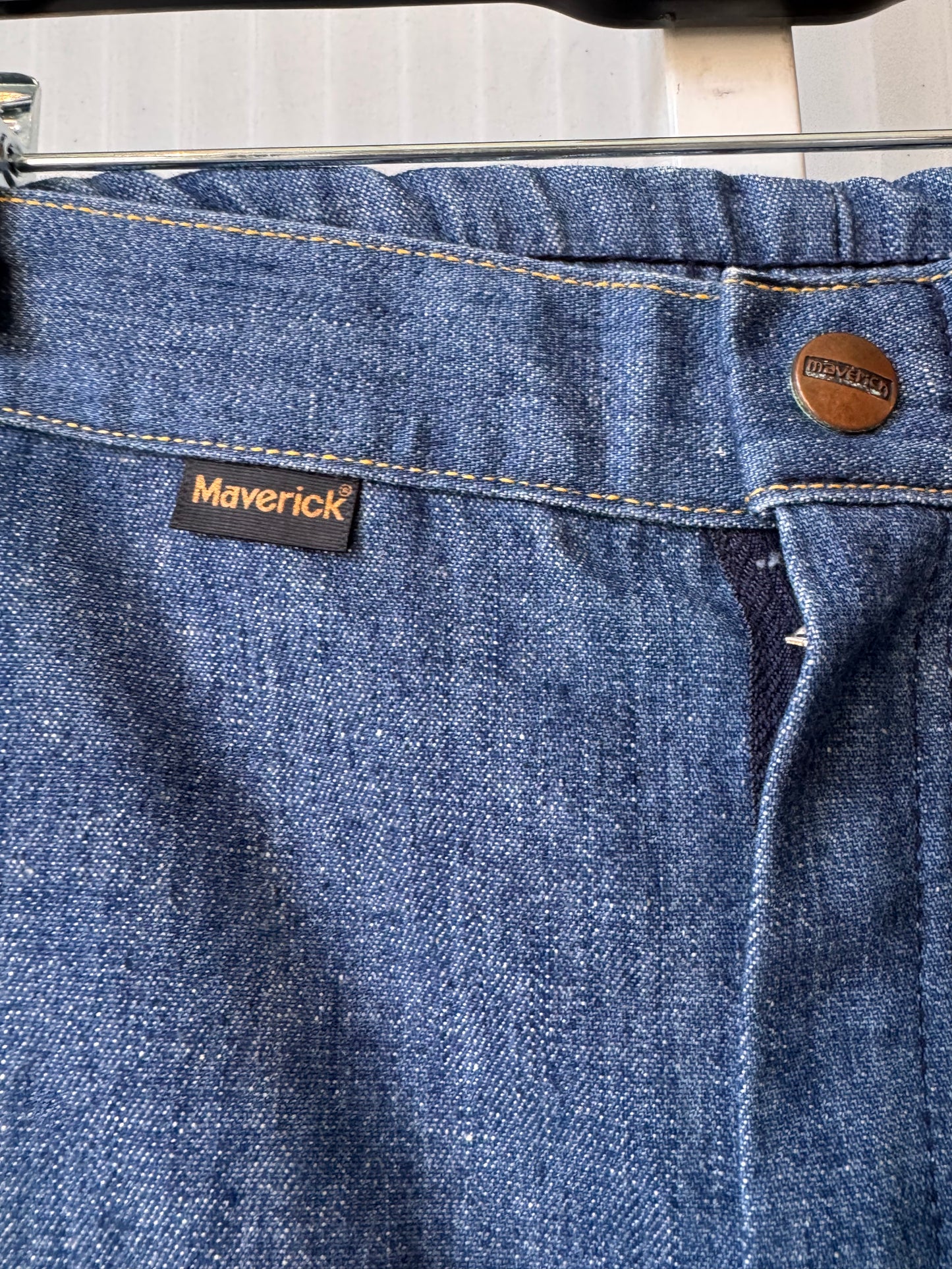 1970s Youth Chambray Pants w/ Moon Pocket Embroidery