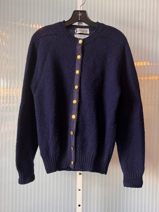 1950s Navy Blue Wool Knit Cardigan