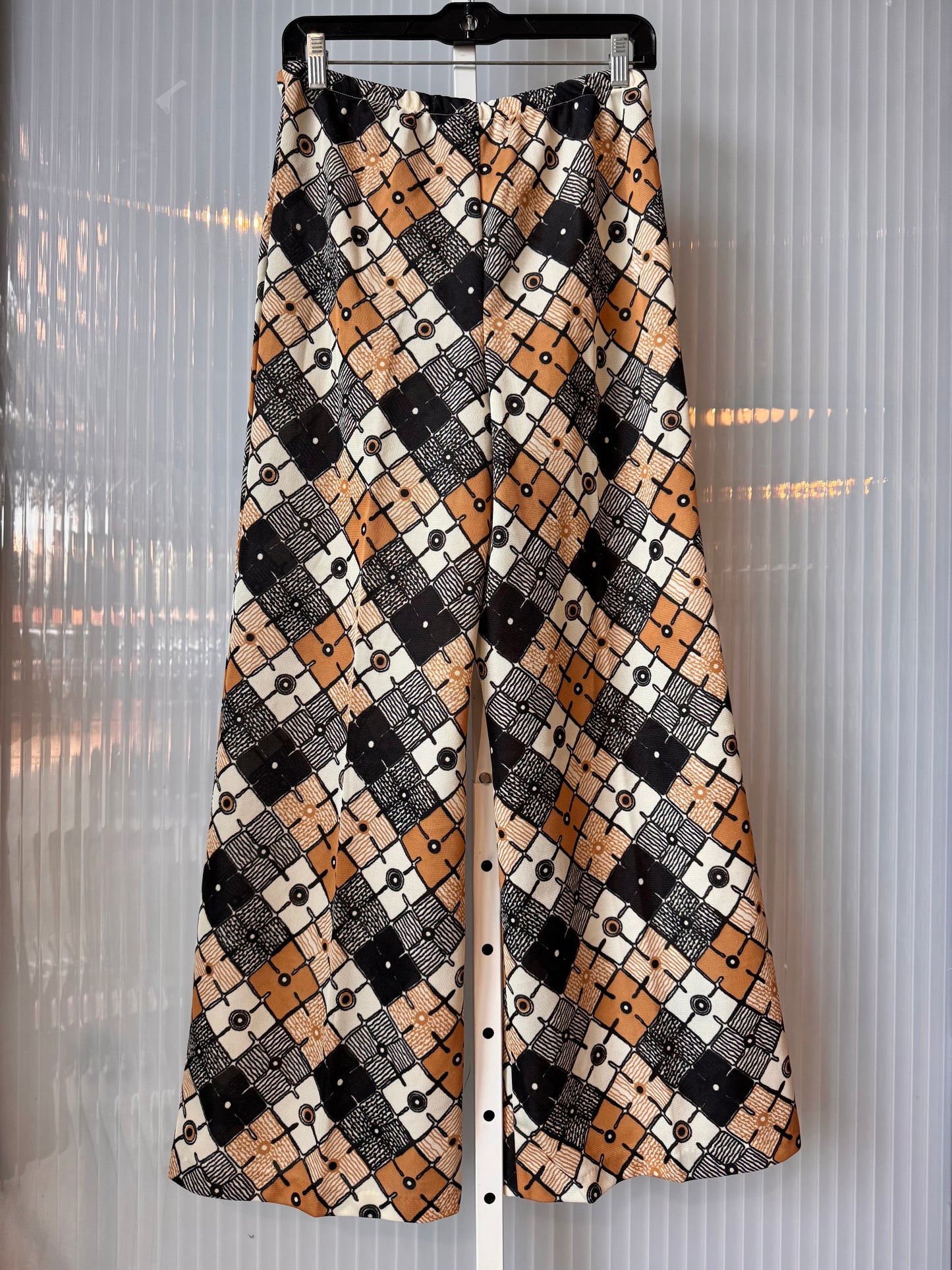 1970s Brown & Orange Groovy Pattern Pants & Shirt Set