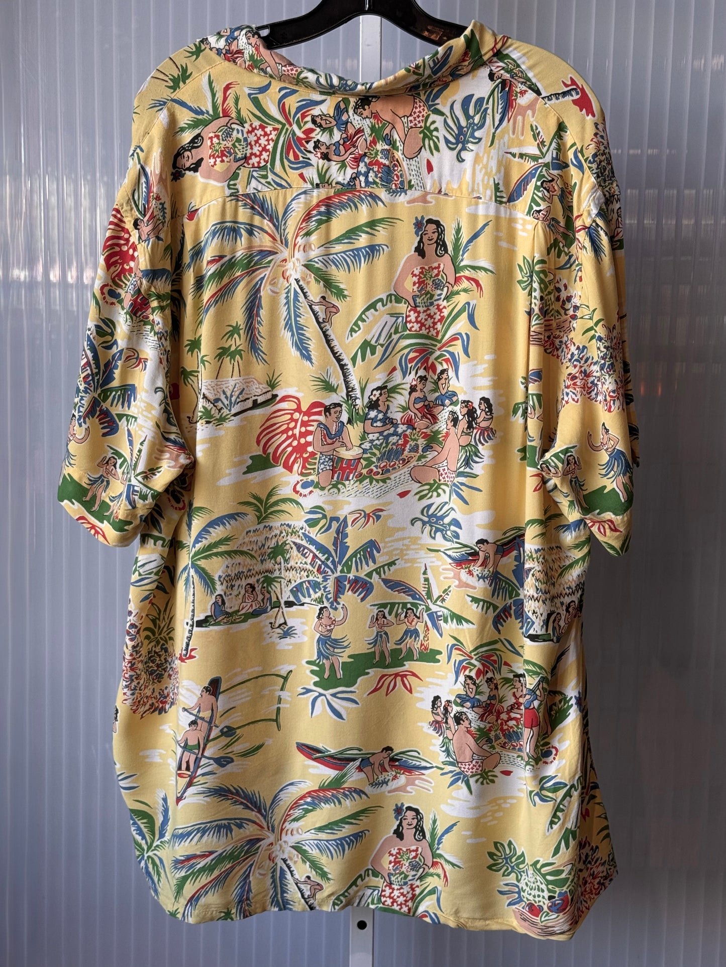 2000s Yellow Polo Hawaiian Print Collared Shirt