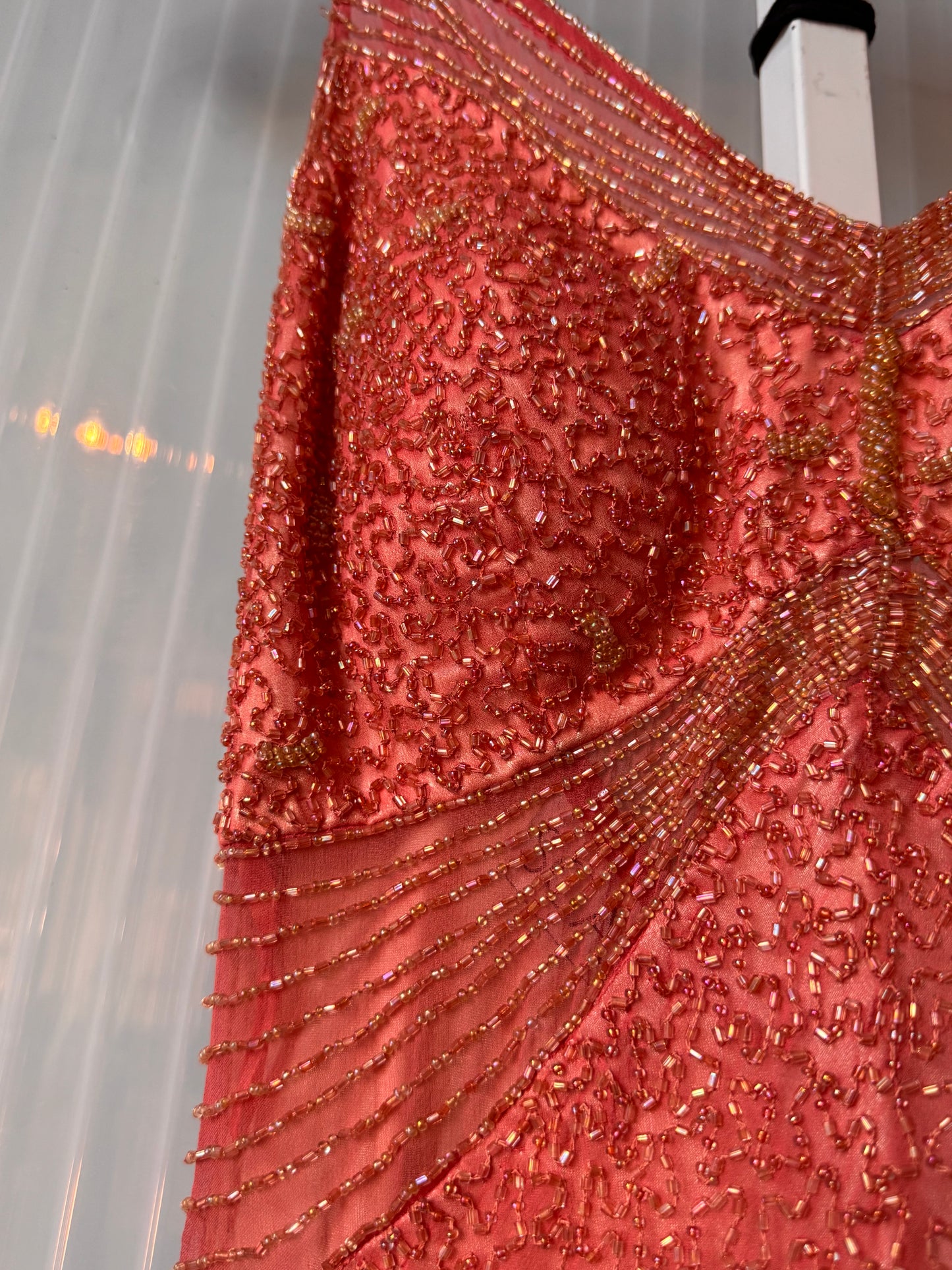 1990s Peach Beaded Formal Maxi Dress