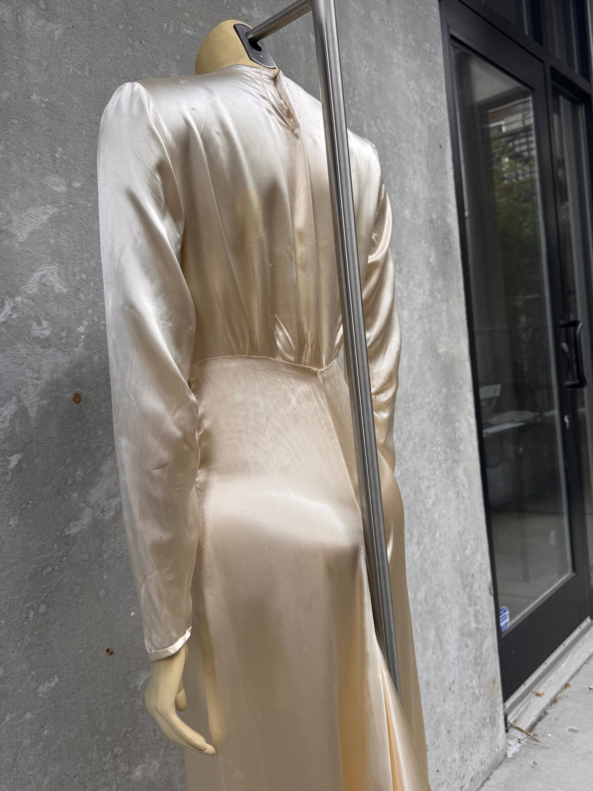 1940s Cream Liquid Satin Bias-Cut Wedding Dress