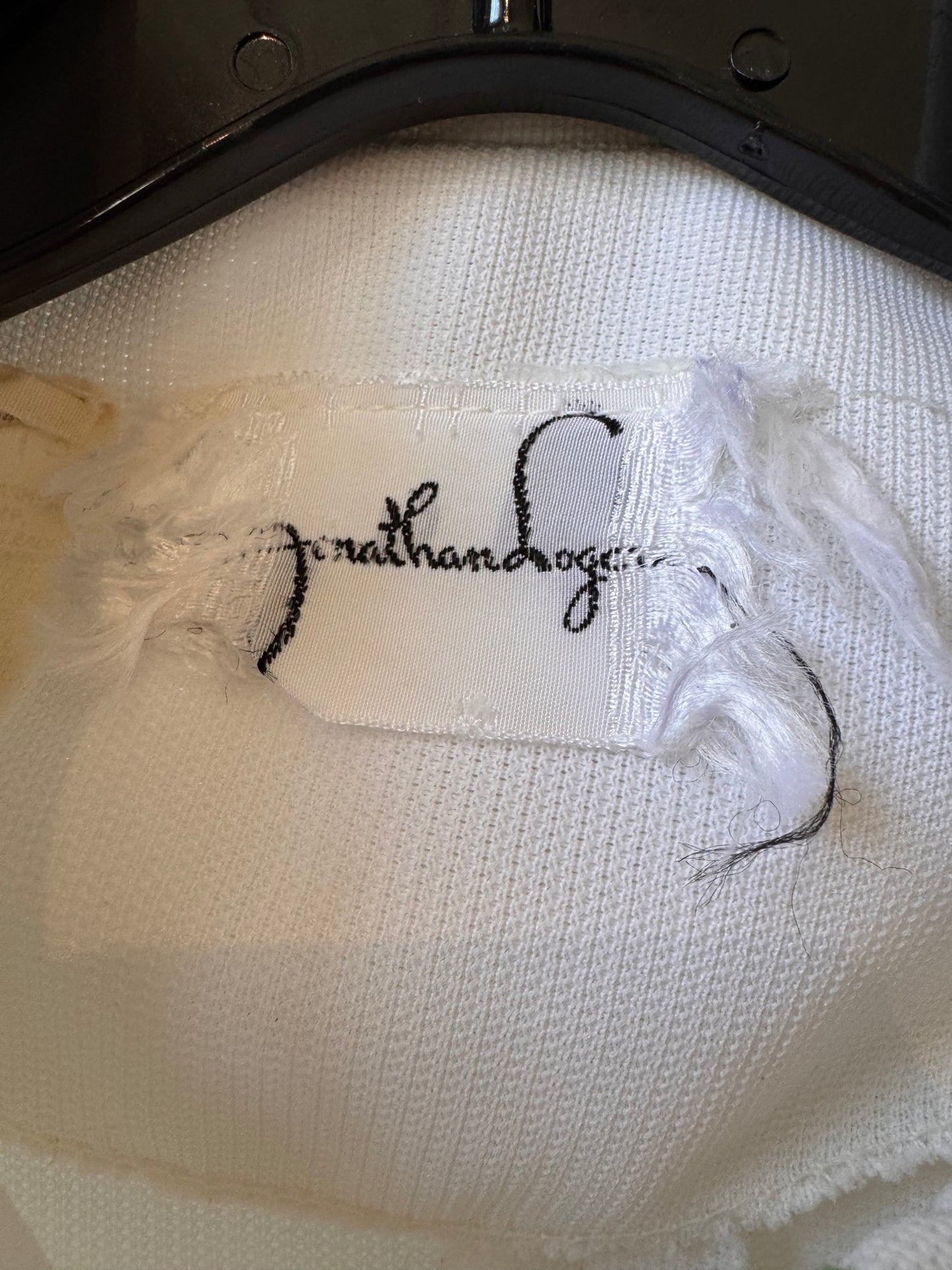 1970s White Point Collar Blouse w/ Green Contrast Stitching