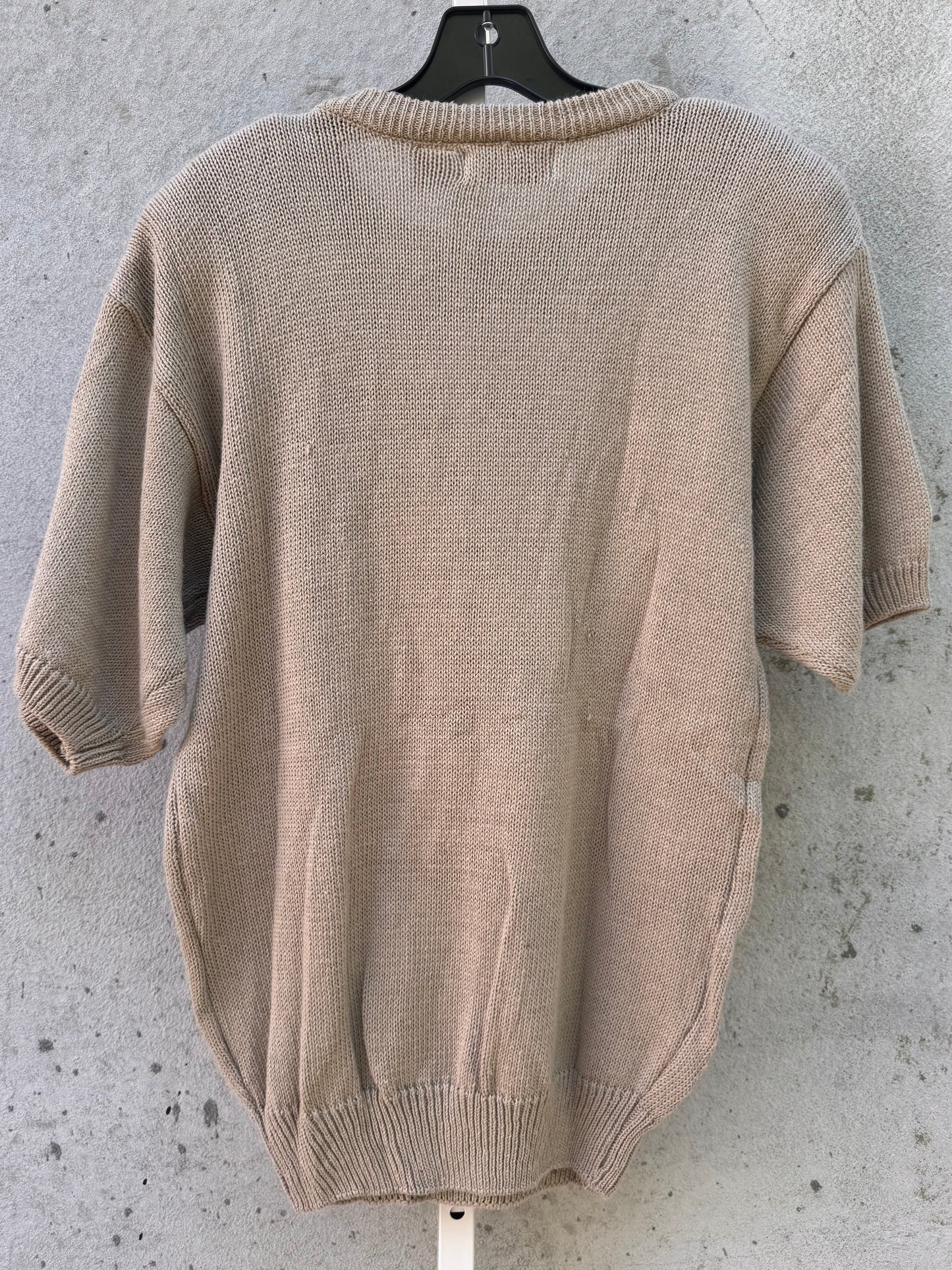 1980s Tan Knit Sweater Top with Metallic Graphics