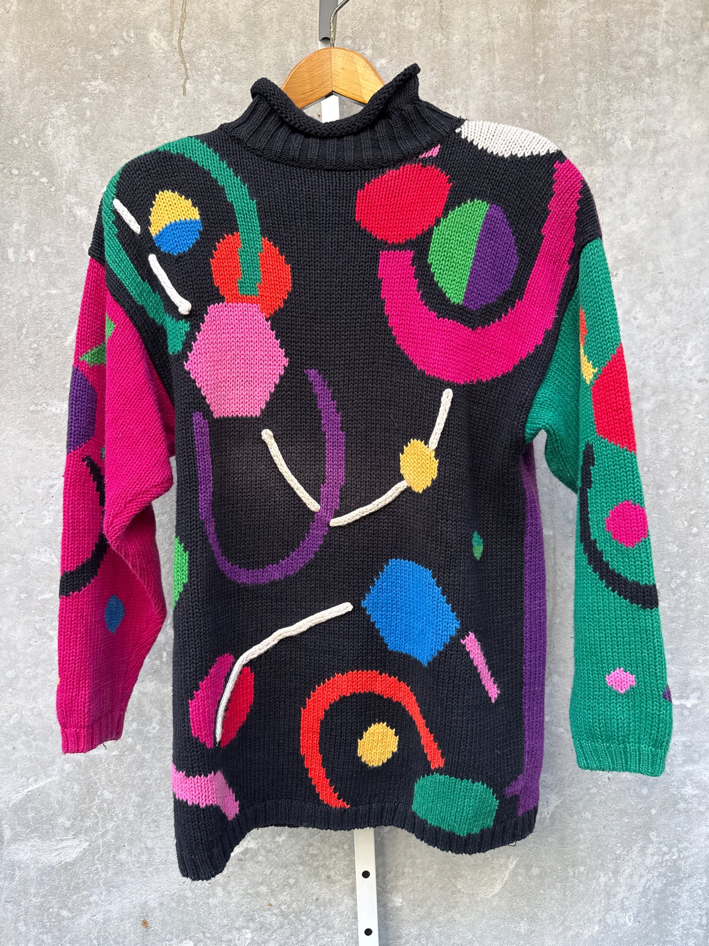 1990s Colorful Geometric Patterned Knit Sweater