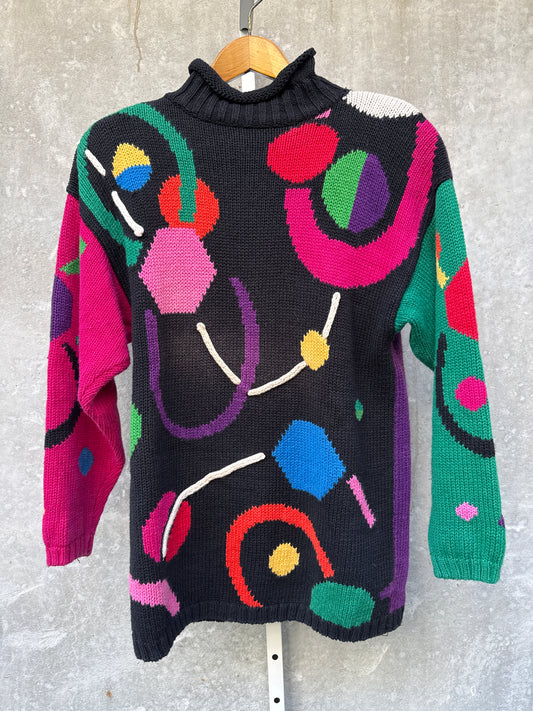 1990s Colorful Geometric Patterned Knit Sweater