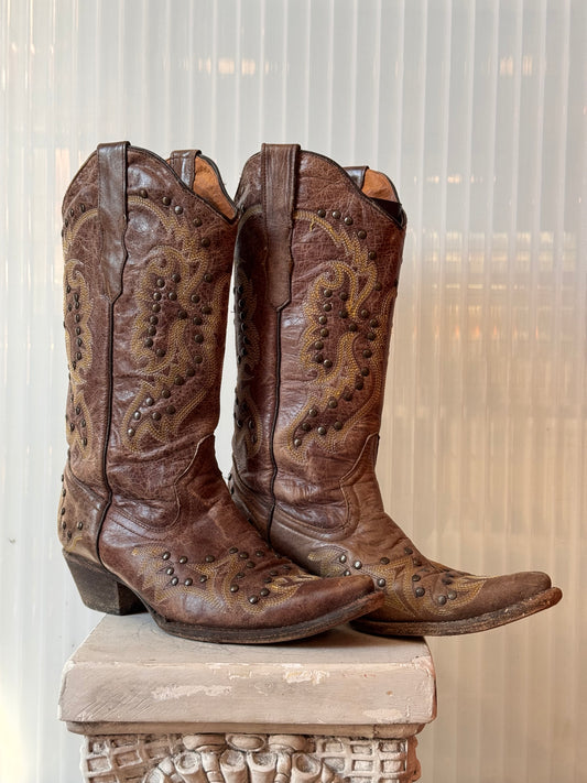 Gypsy Girl Studded Brown Western Boots