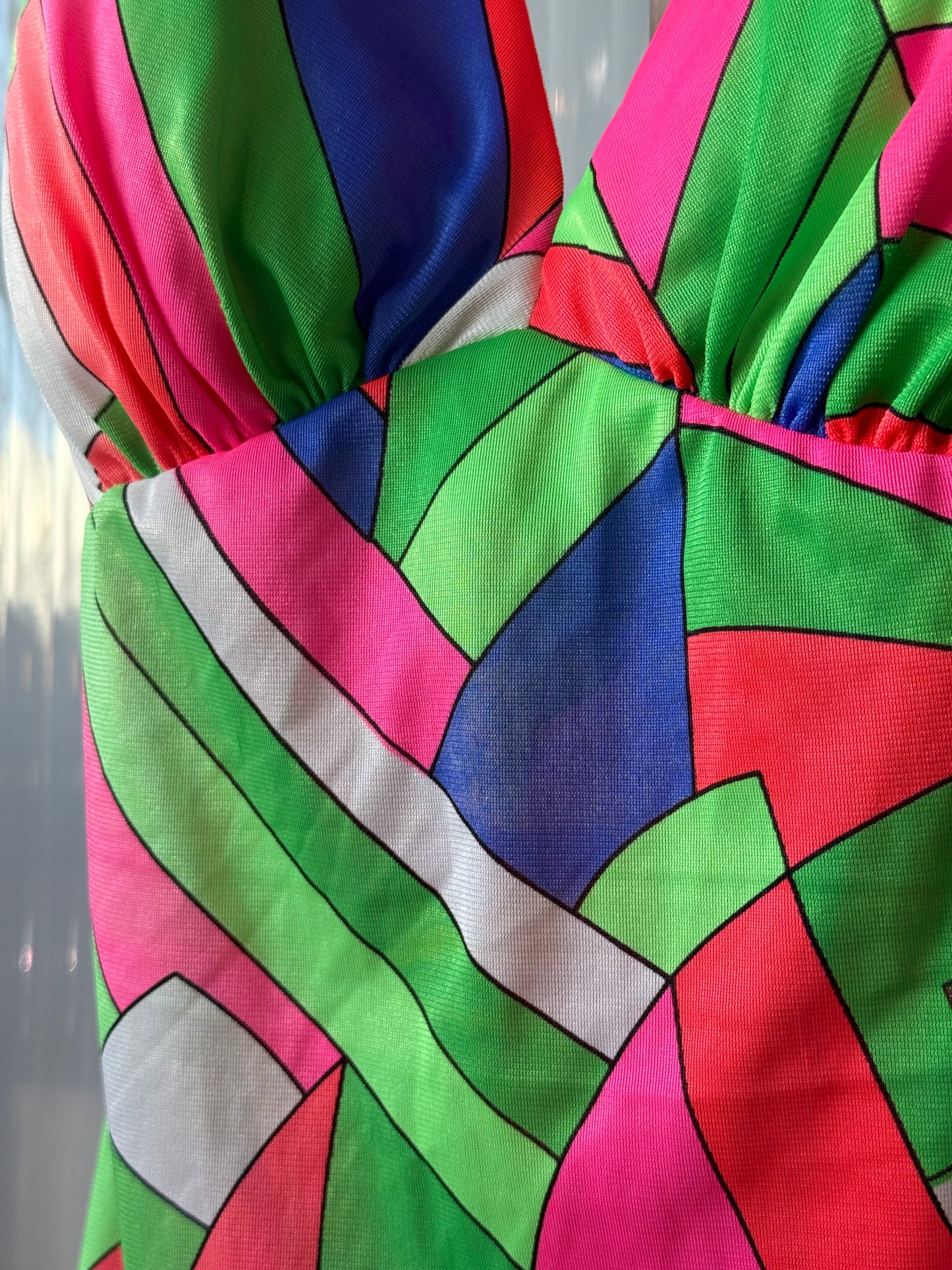 1970s Sears Neon Geometric 2-Piece Swimsuit Set