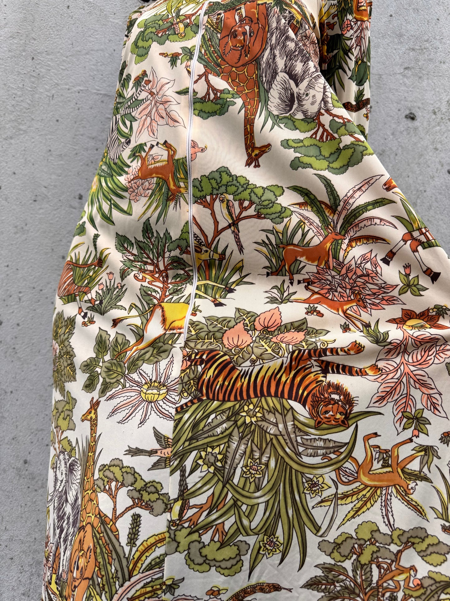 1970s Safari Print Zipup Loungewear Dress
