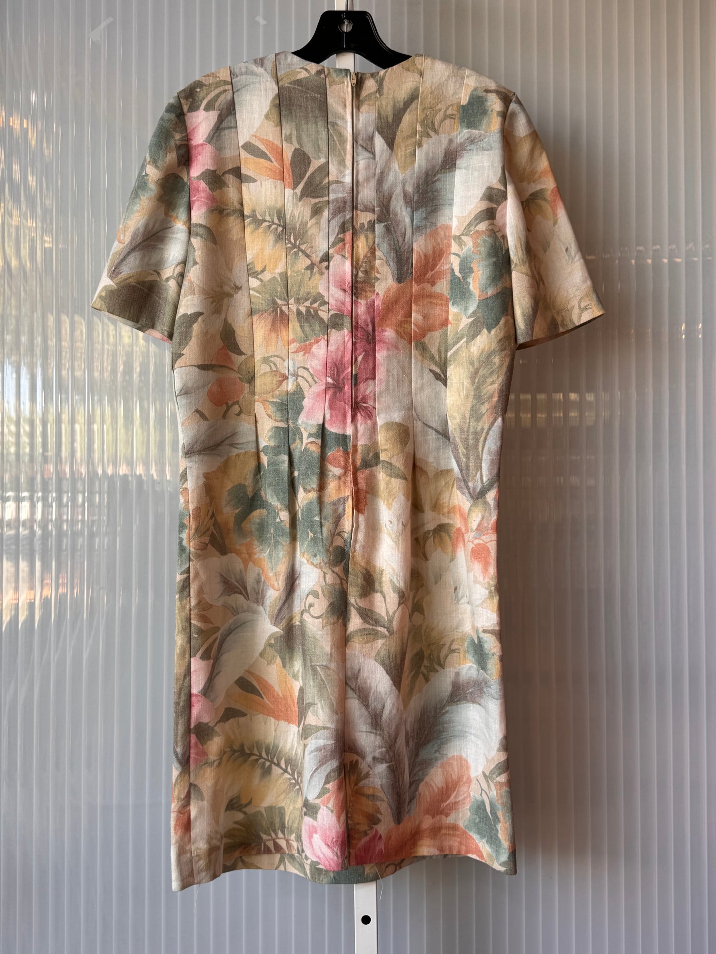 1960s Pastel Floral Pleated Sheath Dress