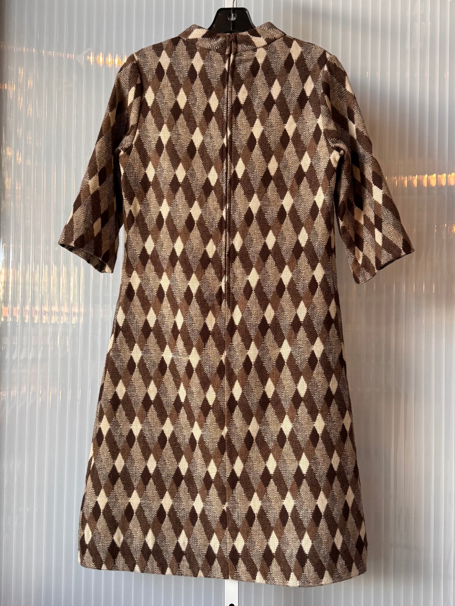 1970s Brown Rhombus Pattern Shift Dress