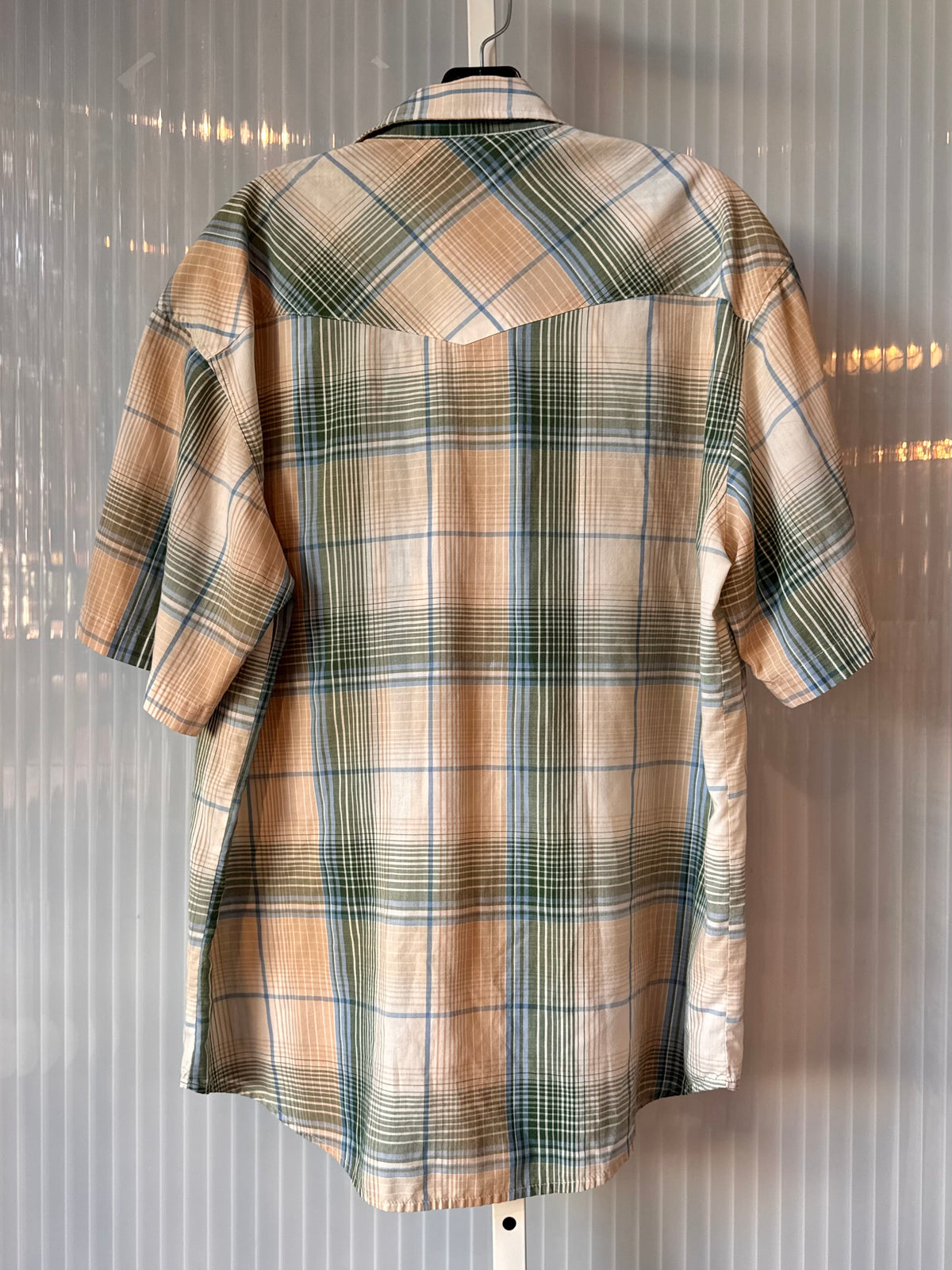 1990s / Y2K Blue & Tan Plain Western Pearl-Snap Shirt