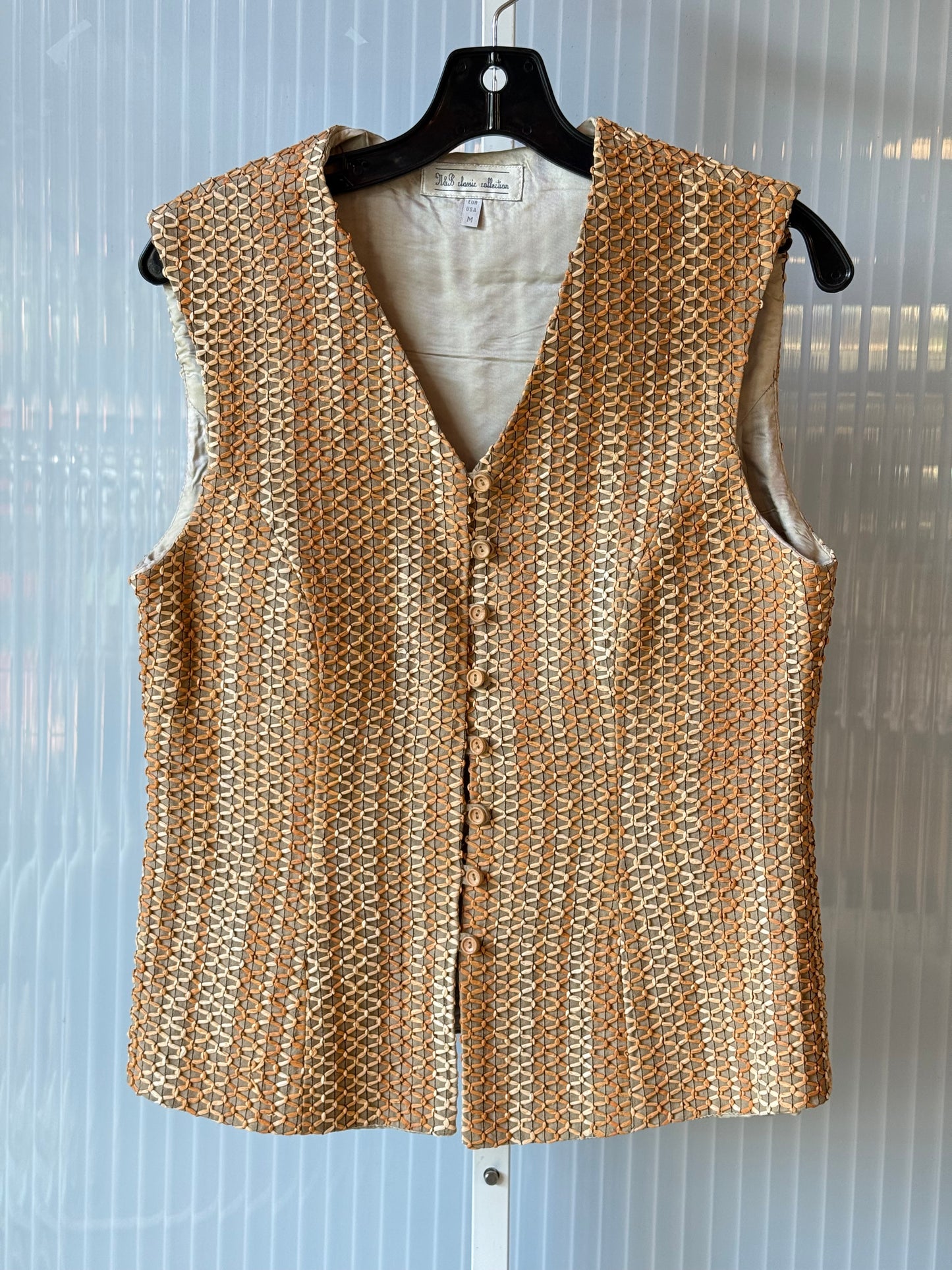 1970s Cream Raffia Basketweave Vest