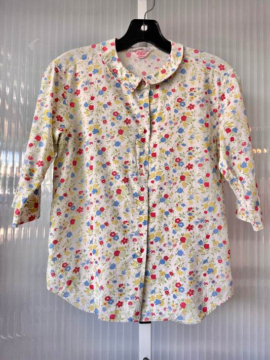 1950s White Multicolor Floral Blouse
