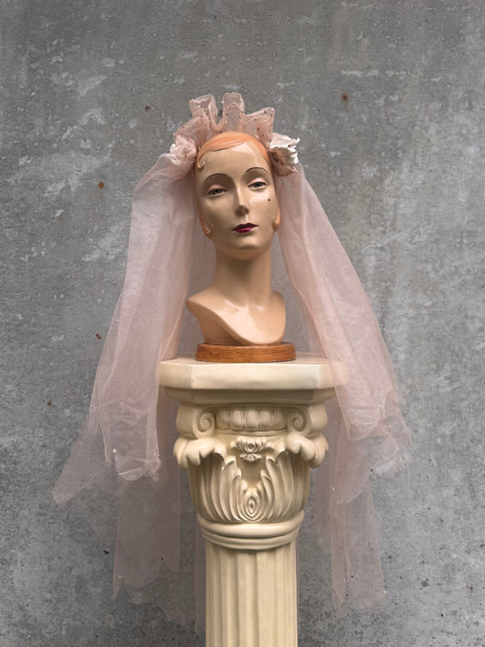 1950s Pink Satin Headband Veil
