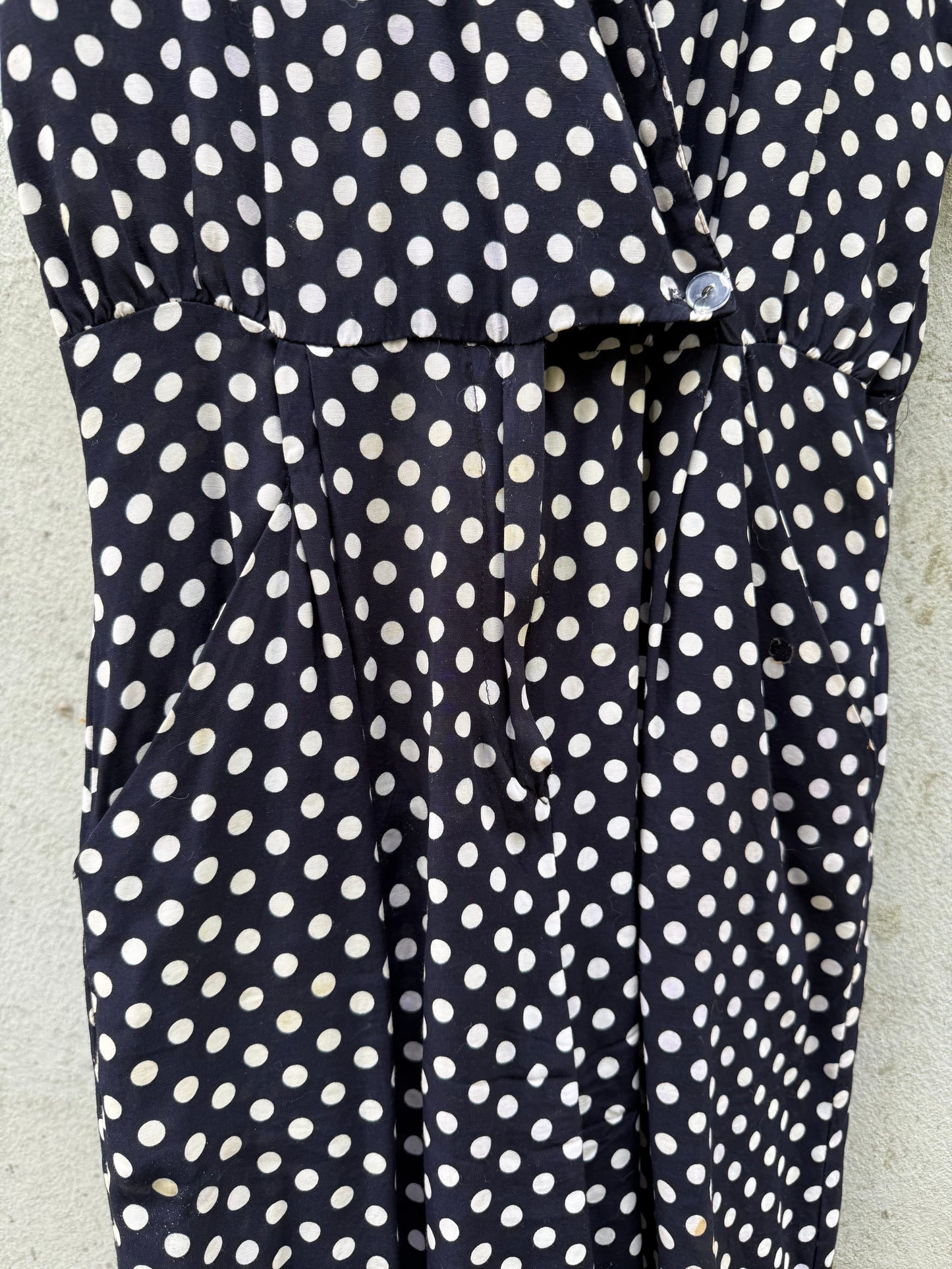 1980s Navy & White Polka Dot Romper