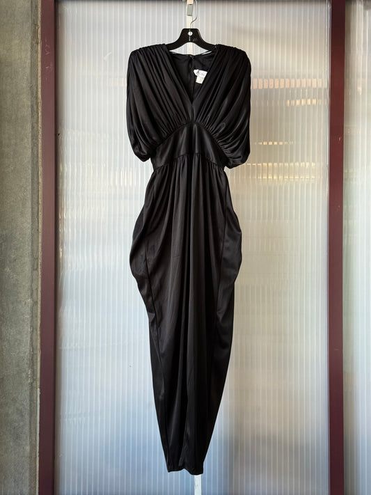 1980s Elegant Draped Erte Style Black Evening Jumpsuit
