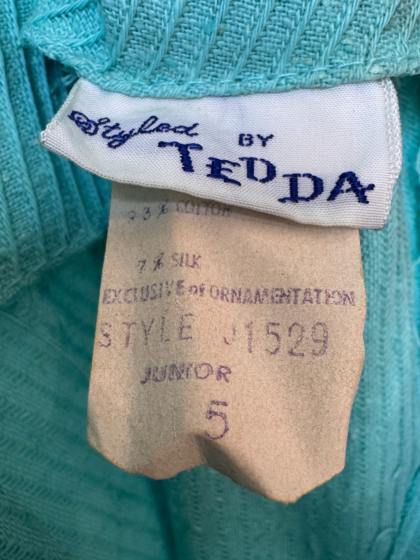 1960s Teal Blue Textured Drop-waist Shift Dress