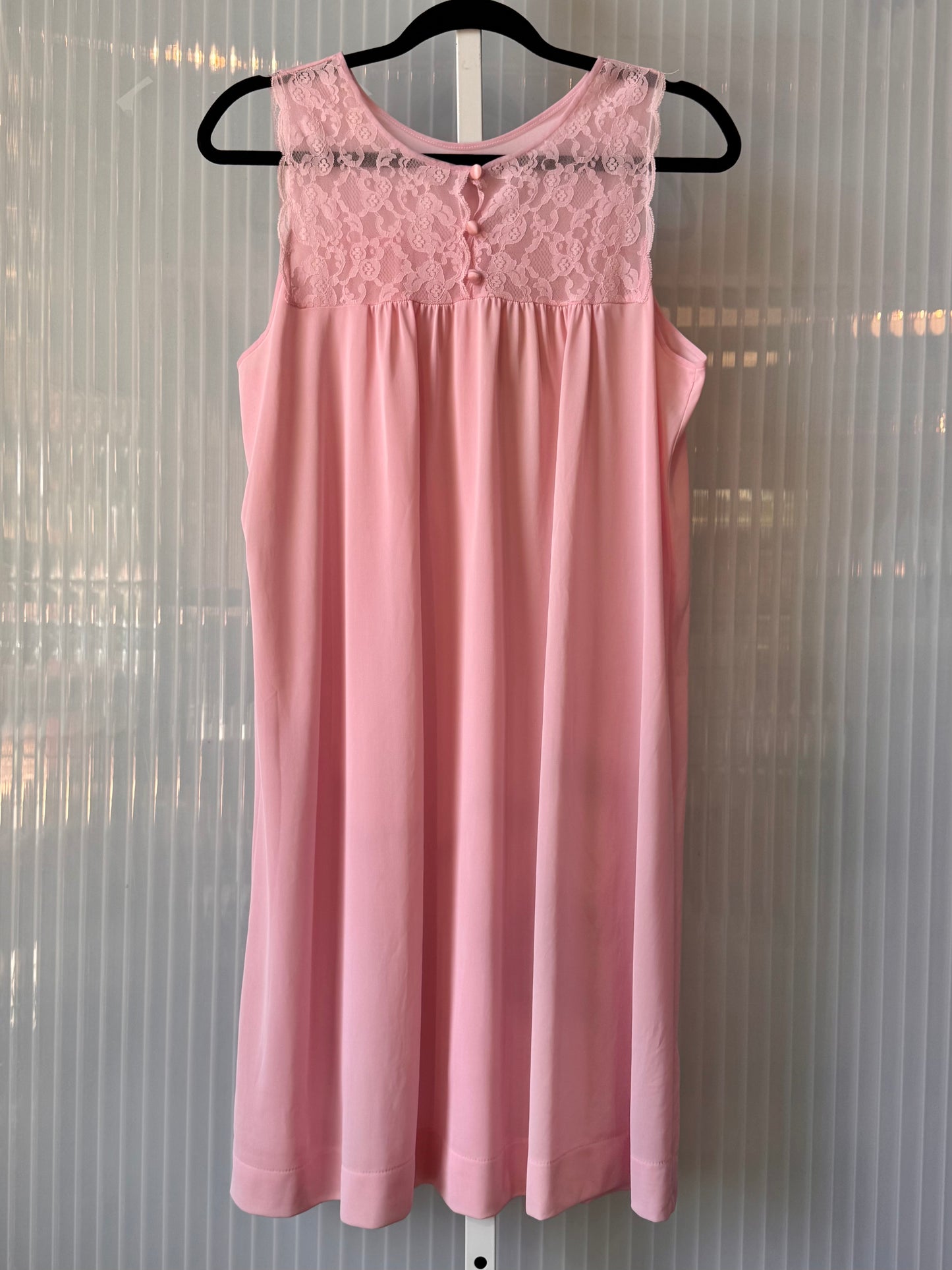 1970s Pink Lace Nightgown with Satin Buttons