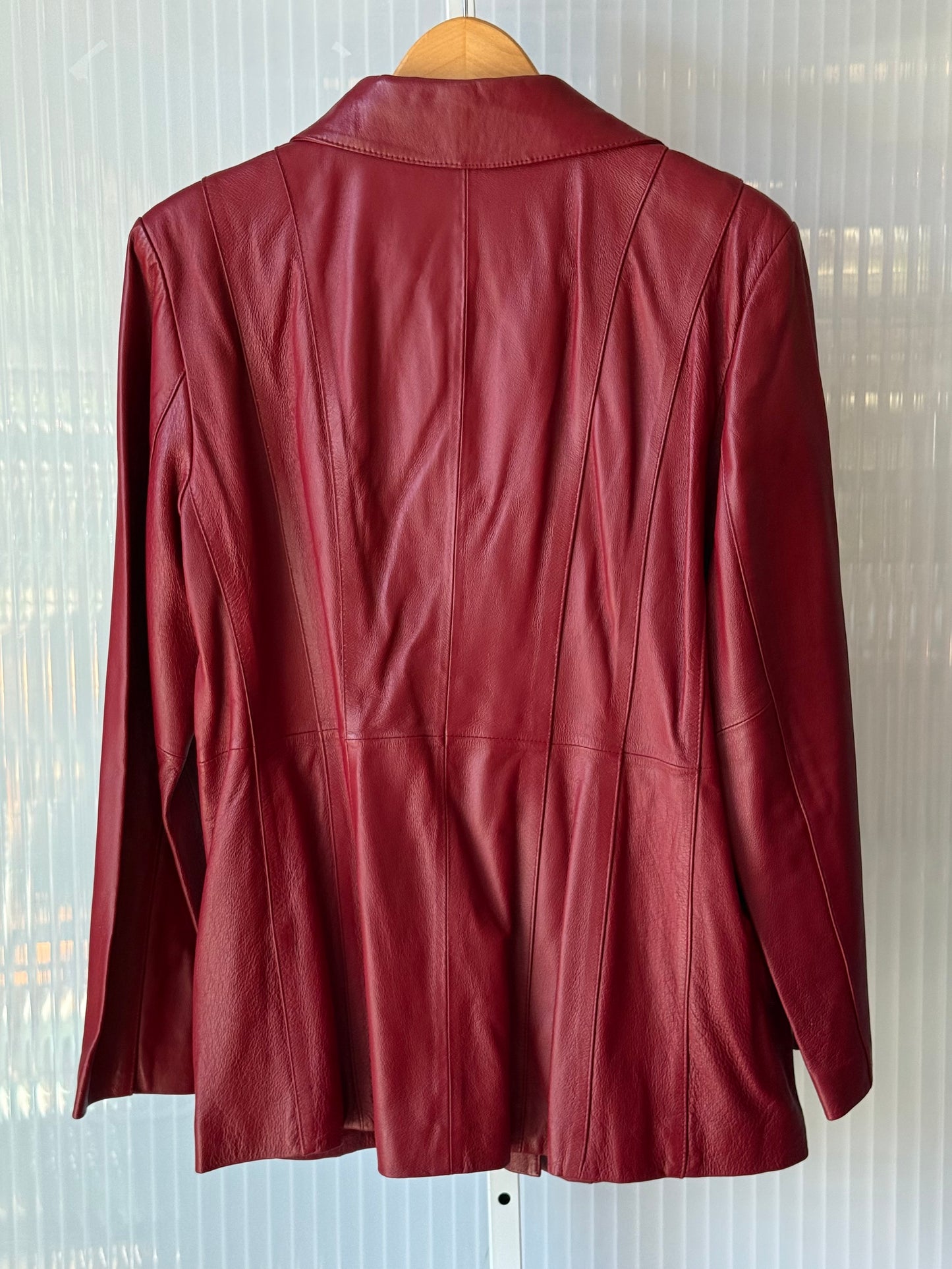 1990s Deep Red Worthington Leather Blazer Jacket