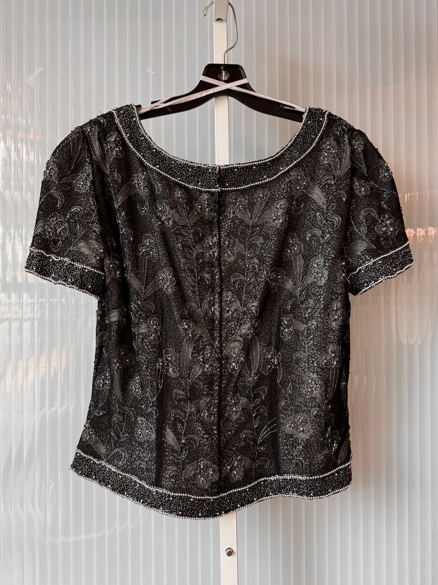1980s does 1930s Black & Silver Beaded Silk Blouse