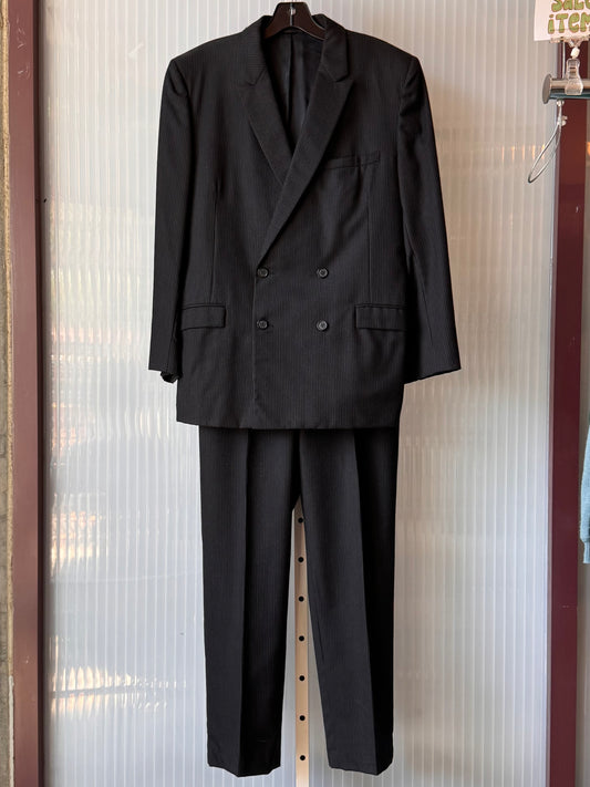 1990s does 1940s Black Pinstripe Blazer & Pants Wool Suit Set
