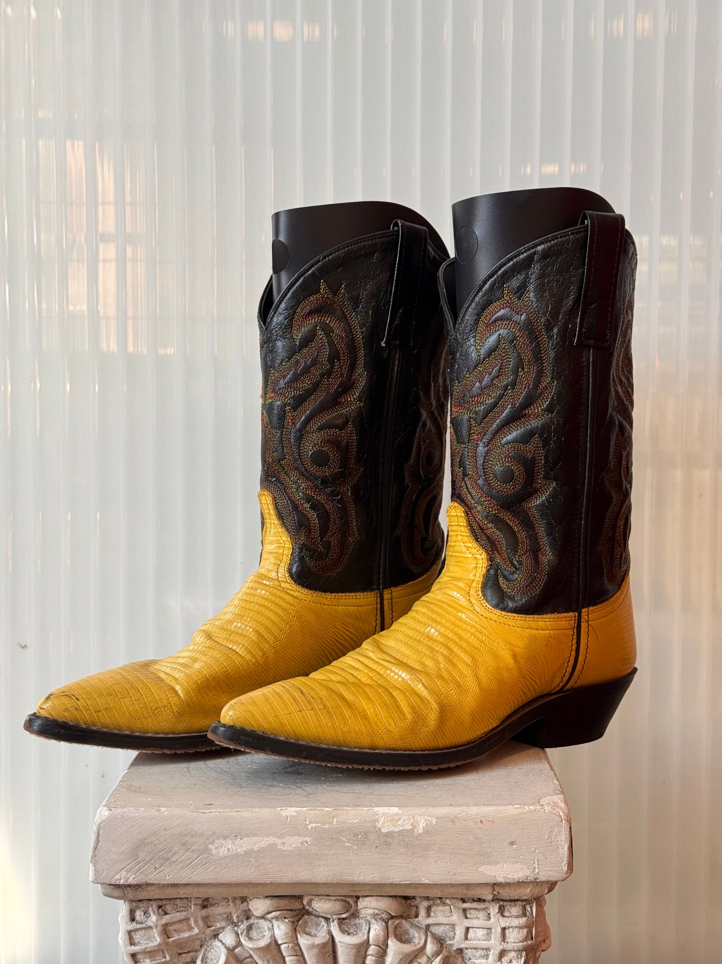 Yellow Embossed Leather Western Boots