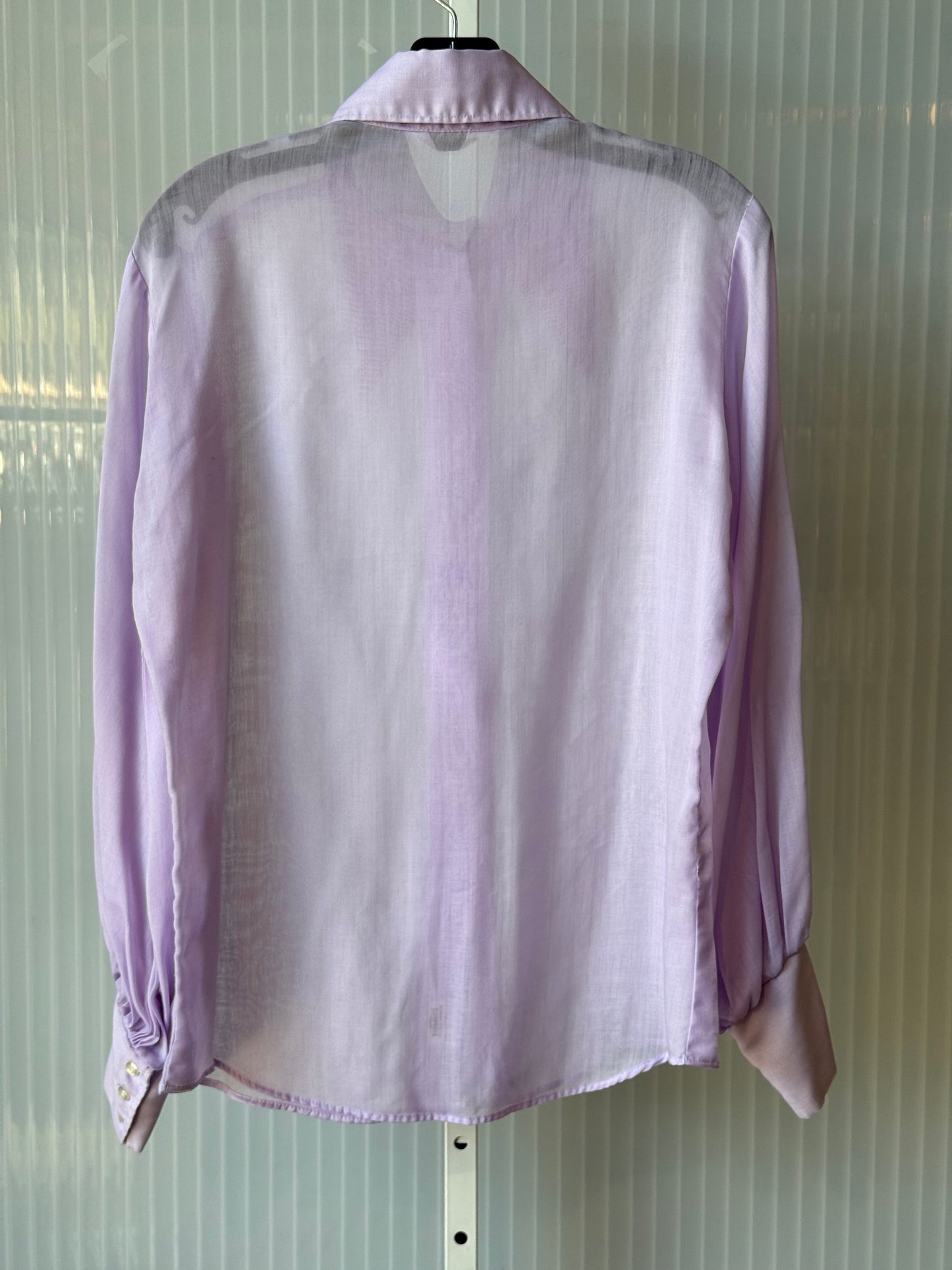 1970s Sheer Lavender Billow-Sleeve Button Up Blouse