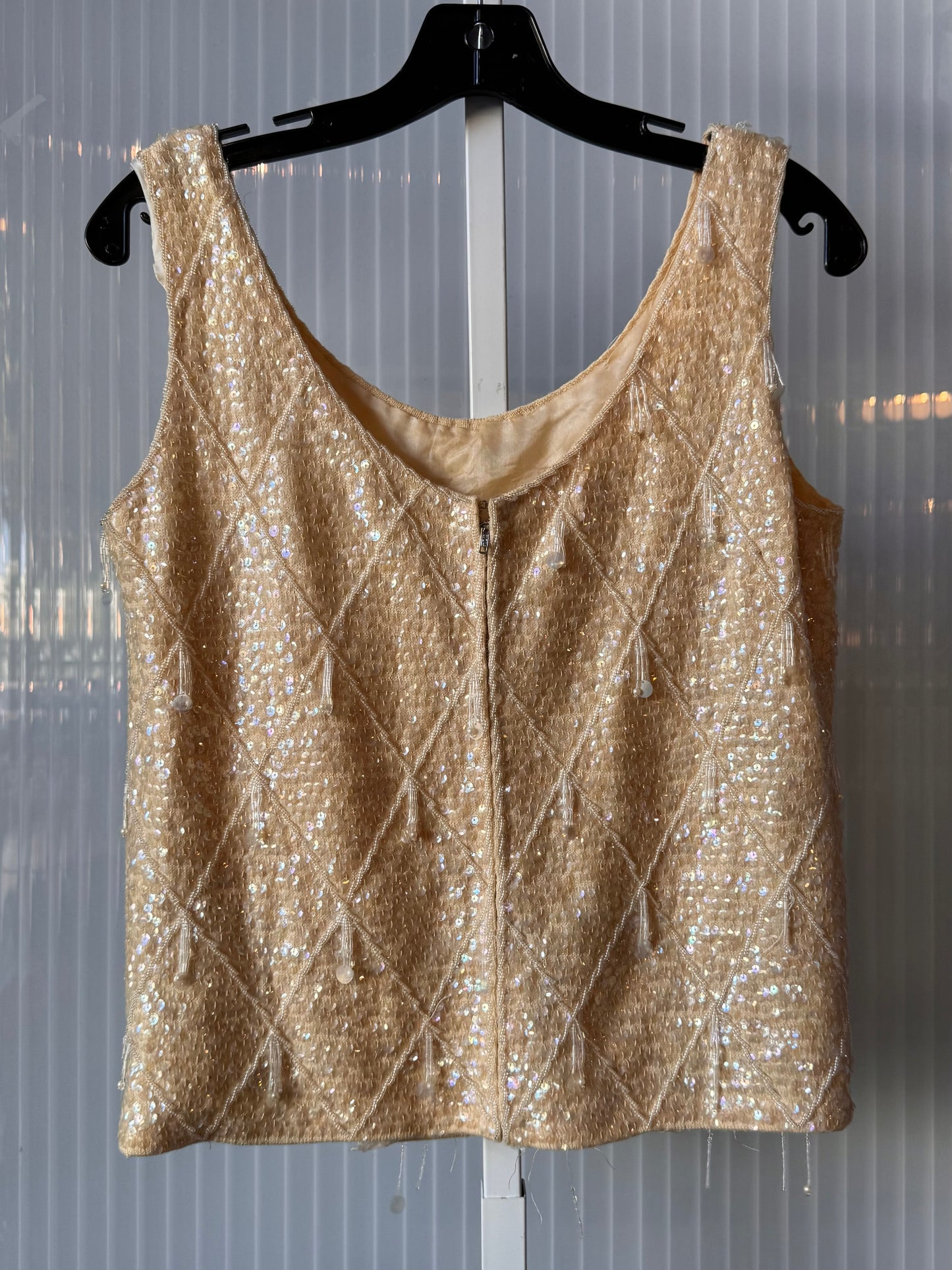 1980s Cream Wool Knit Sequin Tank Top