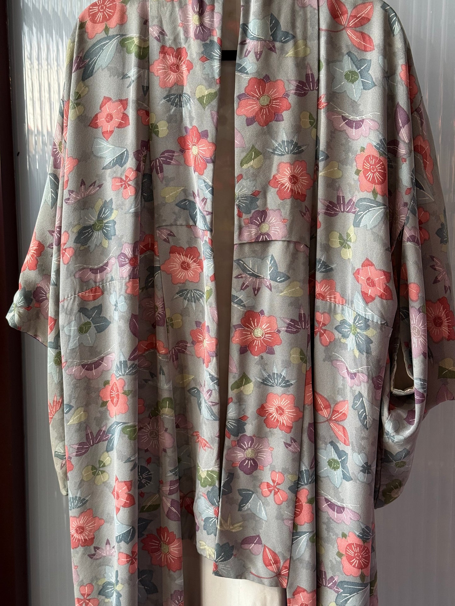 Grey Kimono with Pastel Floral Print