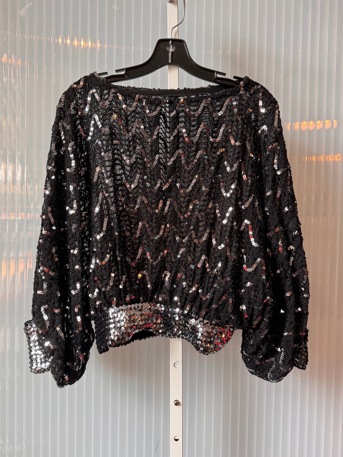 1970s / 1980s Black & Silver Sequin Drop Shoulder Disco Top