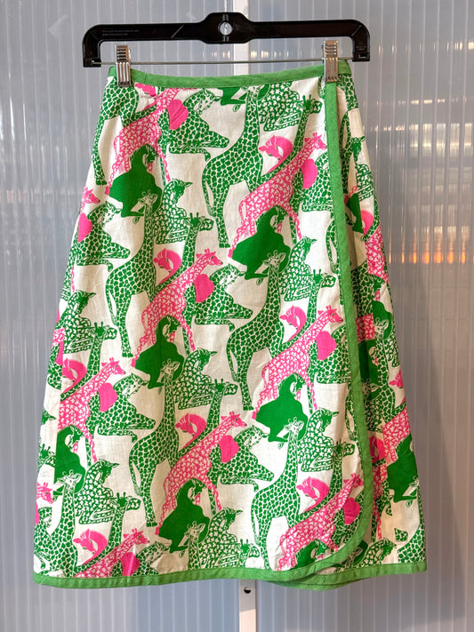 1960s Green & Pink Giraffe Wrap Skirt