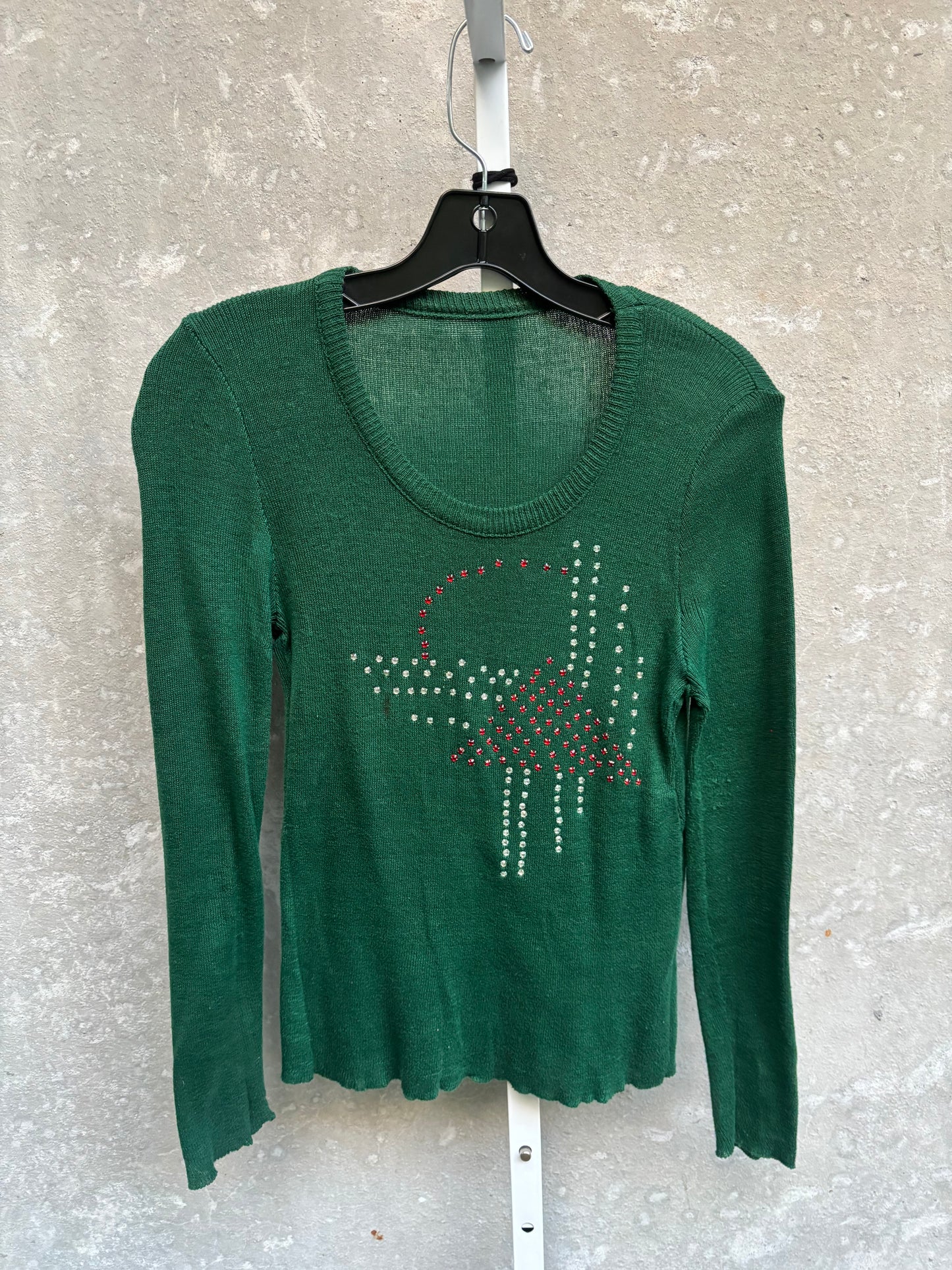 1970s Green Rib Knit Rhinestone Sweater